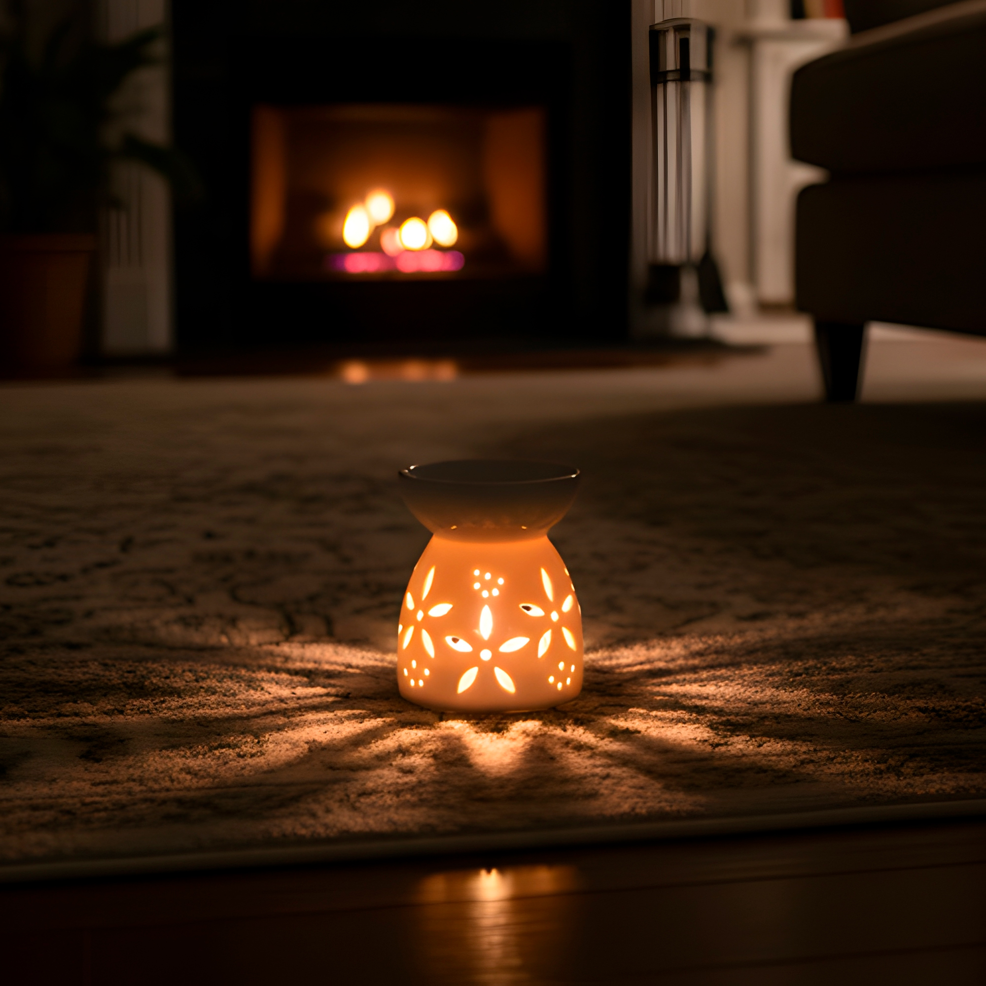 Porta Vela Difusor Quemador de Aceite Cerámica Blanca Hogar Aromaterapia 6