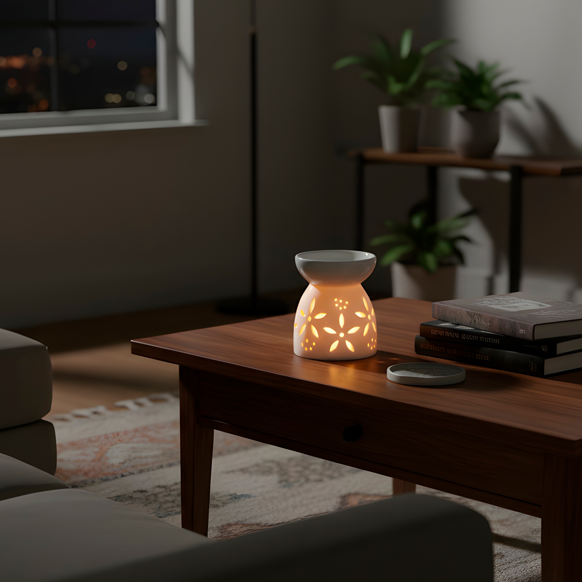 Porta Vela Difusor Quemador de Aceite Cerámica Blanca Hogar Aromaterapia 7