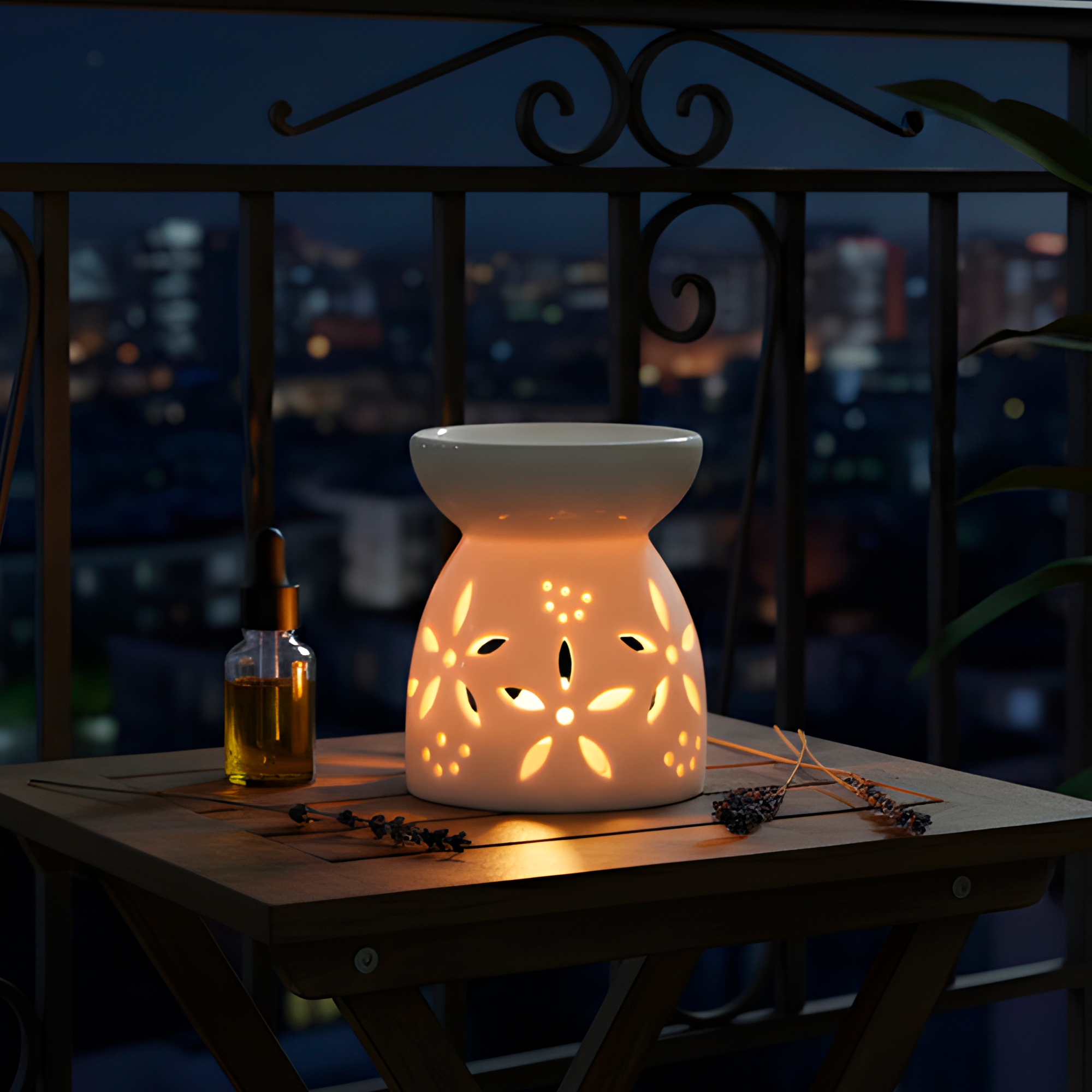 Porta Vela Difusor Quemador de Aceite Cerámica Blanca Hogar Aromaterapia 9