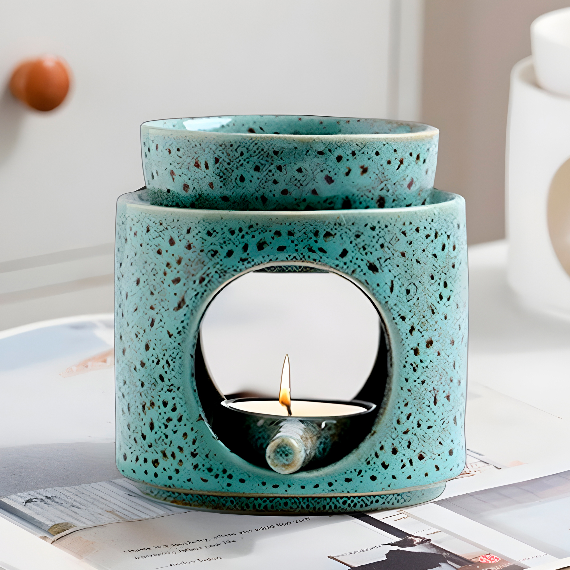 Porta Vela Quemador de Aceite Cerámica Verde Hogar Aromaterapia 6