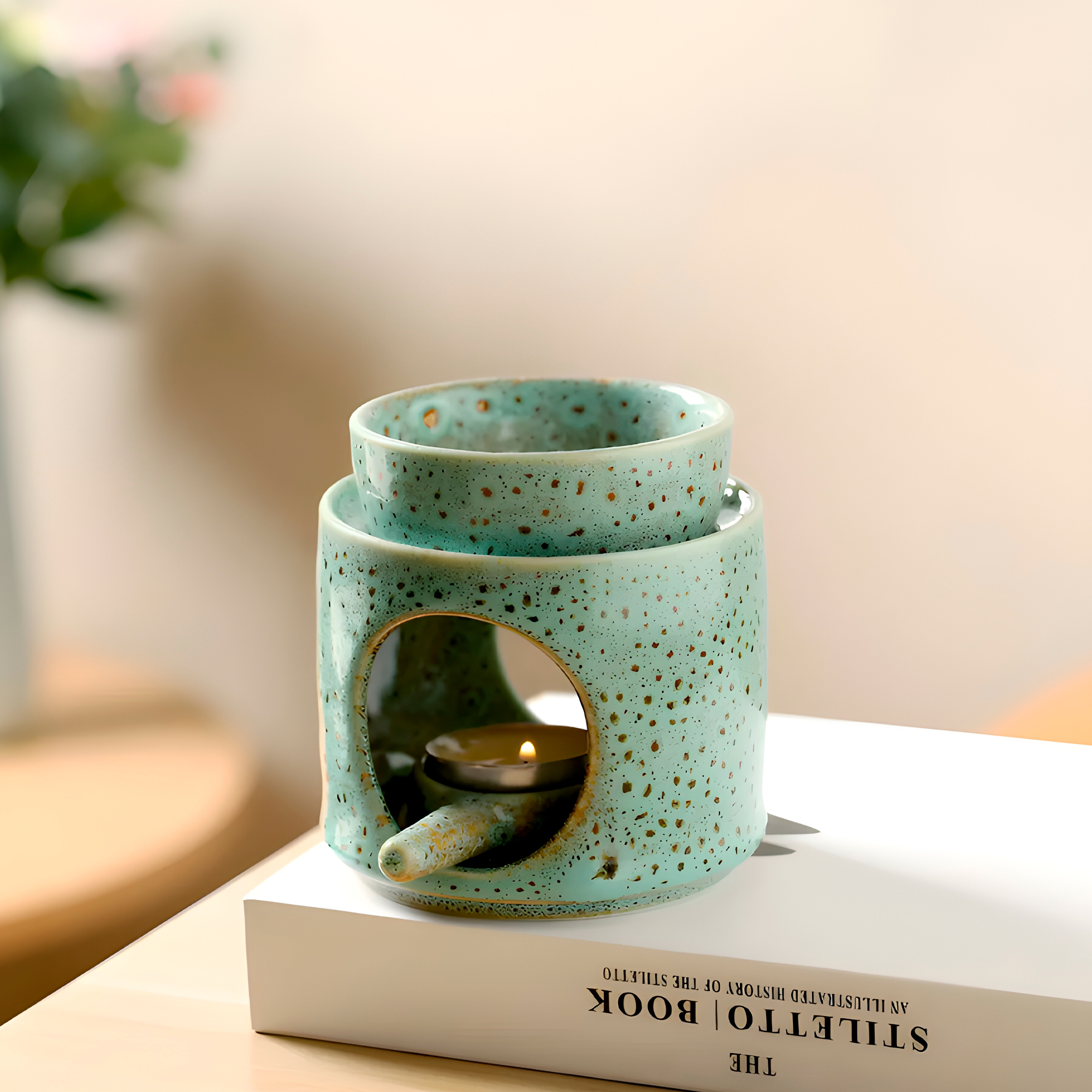 Porta Vela Quemador de Aceite Cerámica Verde Hogar Aromaterapia 9