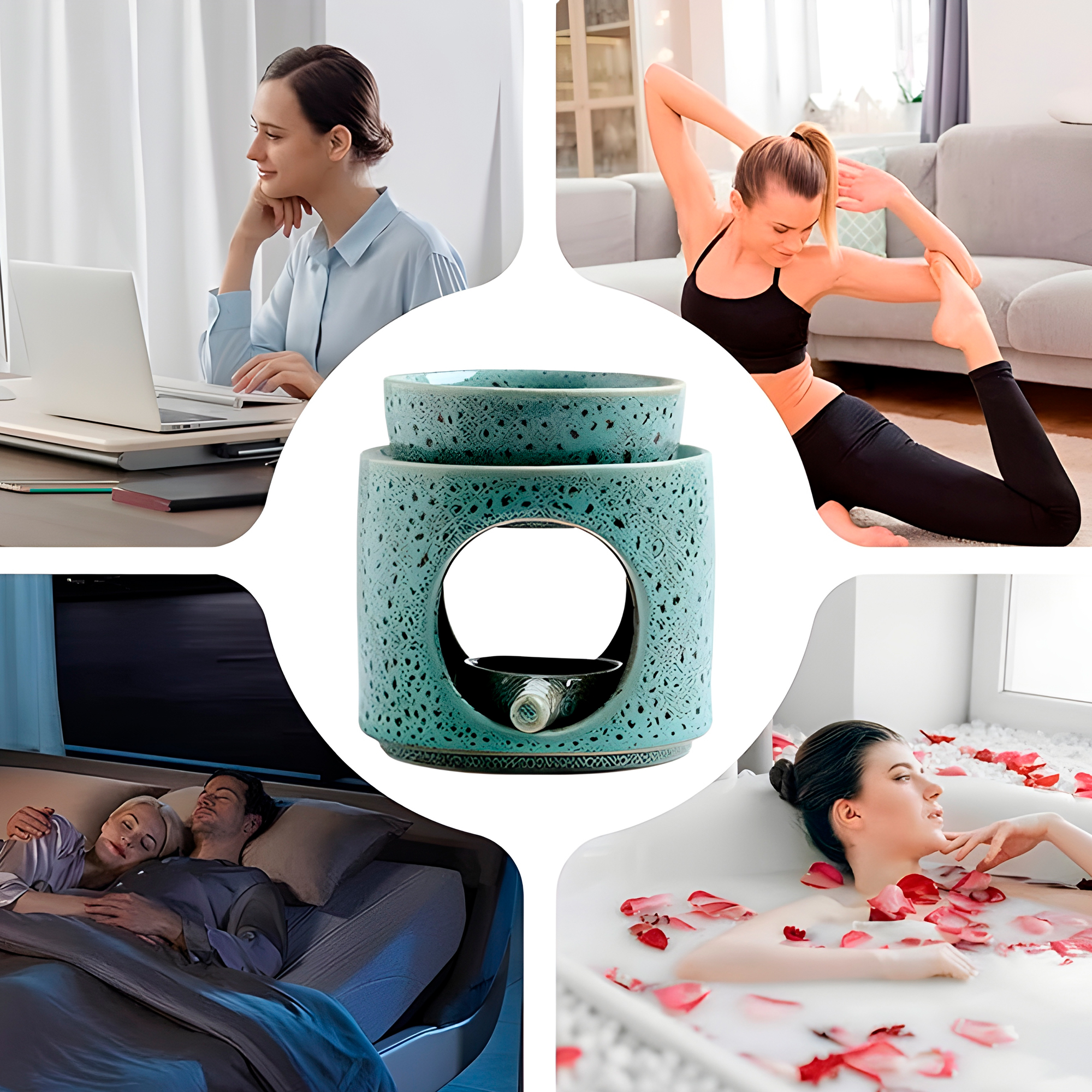 Porta Vela Quemador de Aceite Cerámica Verde Hogar Aromaterapia 7