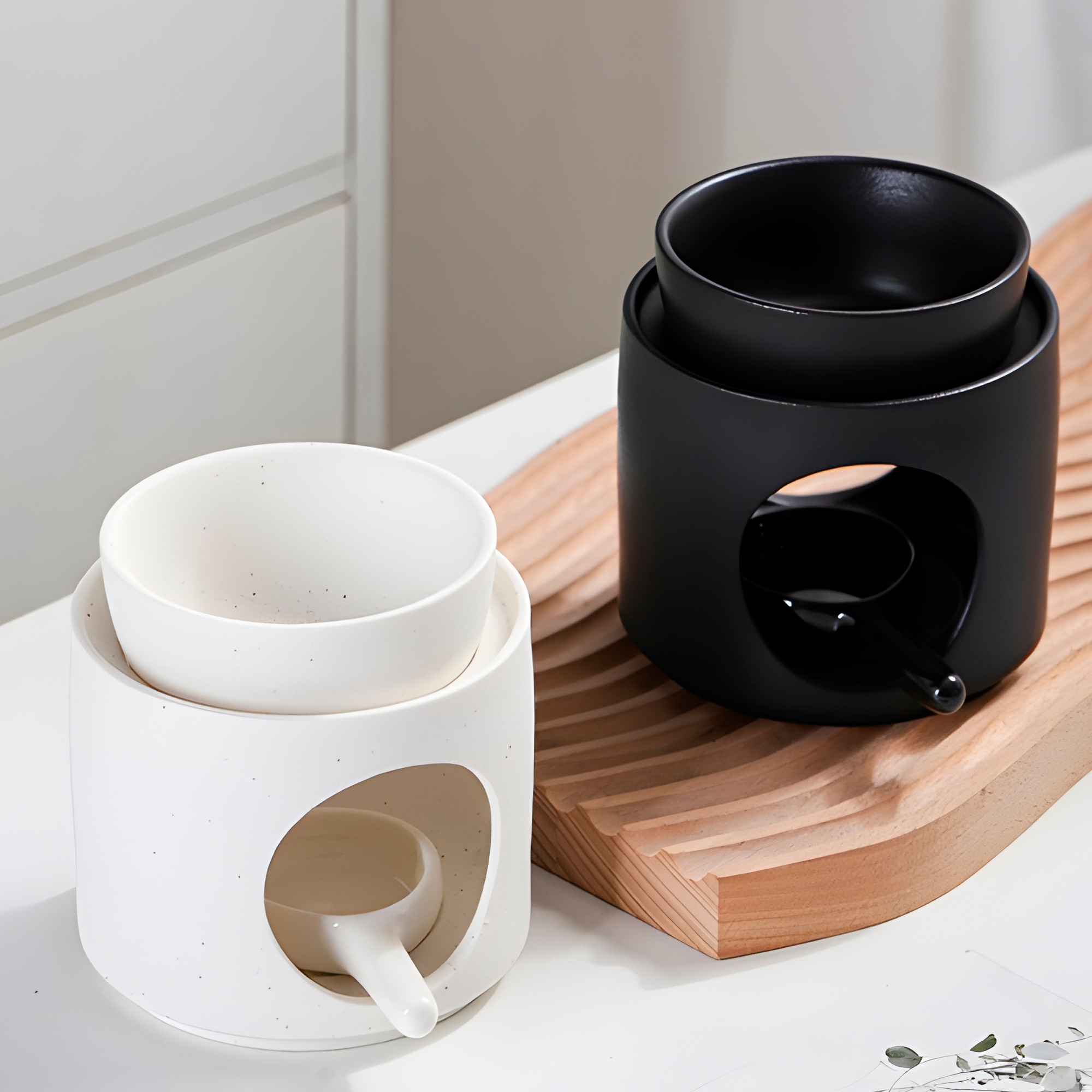 Porta Vela Difusor Lámpara de Cerámica Blanco Negro Hogar Aromaterapia 8