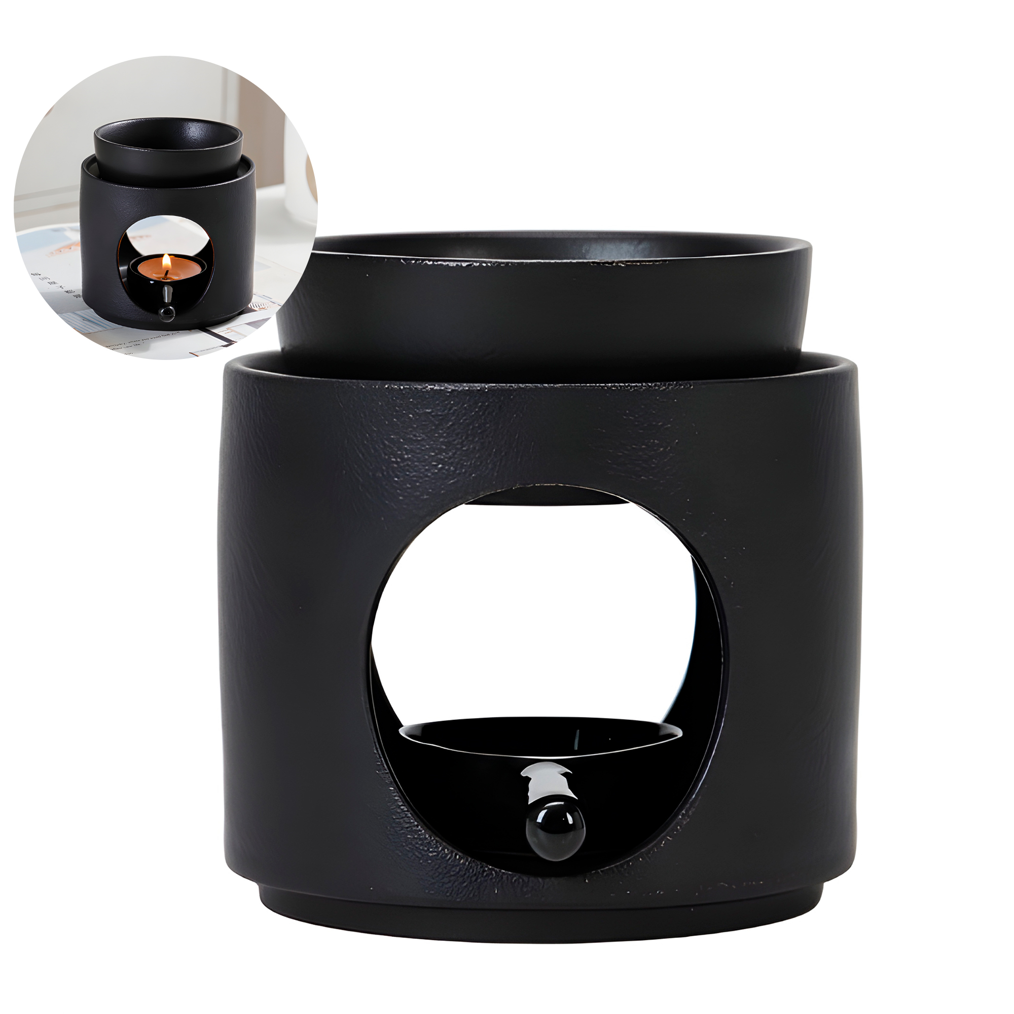 Porta Vela Difusor Lámpara de Cerámica Blanco Negro Hogar Aromaterapia 2