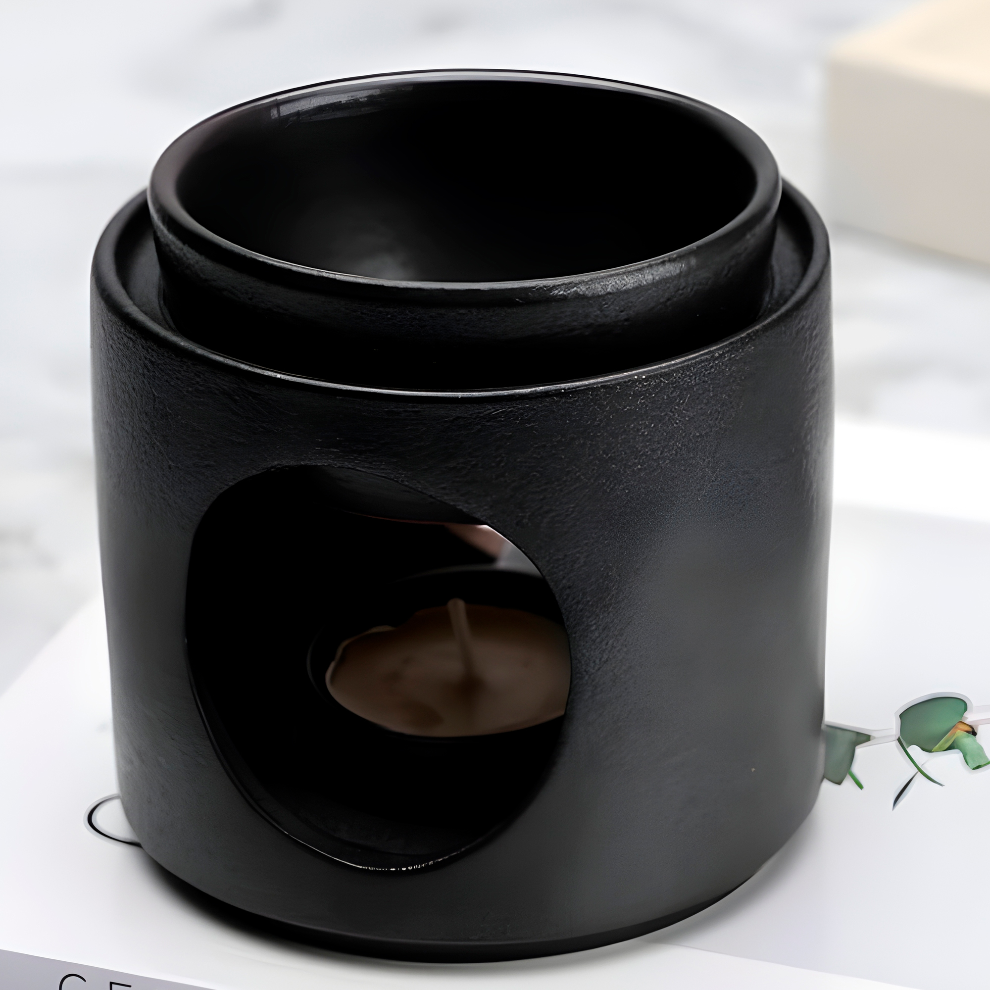 Porta Vela Difusor Lámpara de Cerámica Blanco Negro Hogar Aromaterapia 14