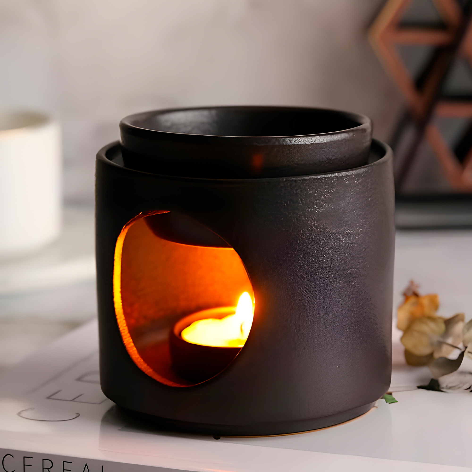 Porta Vela Difusor Lámpara de Cerámica Blanco Negro Hogar Aromaterapia 15