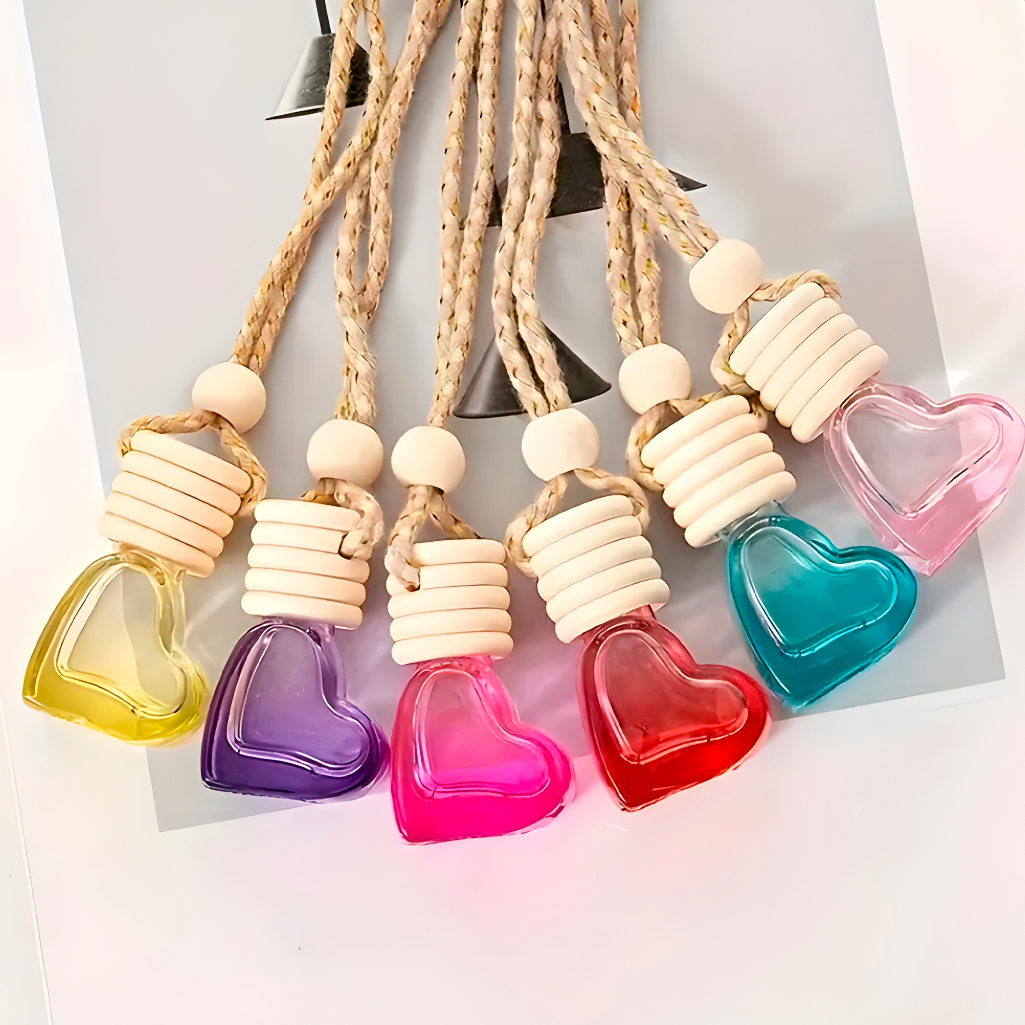 Frasco Difusor de Auto Vidrio Aromatizante Aceite Esencial Forma Corazón para Ventilación 5ML 6