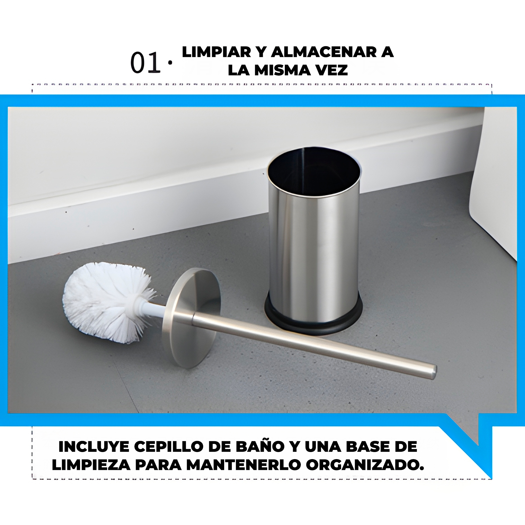 Escobilla de Baño Cepillo Limpieza con Soporte de Acero Inoxidable 6