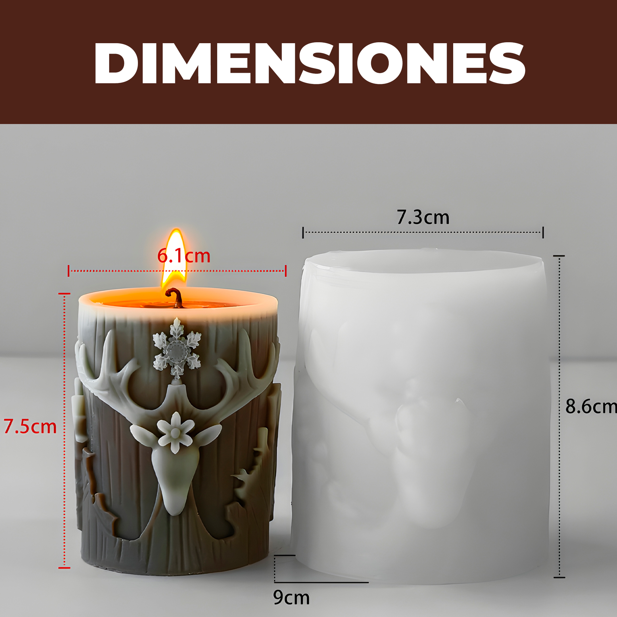 Molde Silicona Cilindrico Alce Navideño Aromaterapia Velas 7,3 X 8,6 CM 2