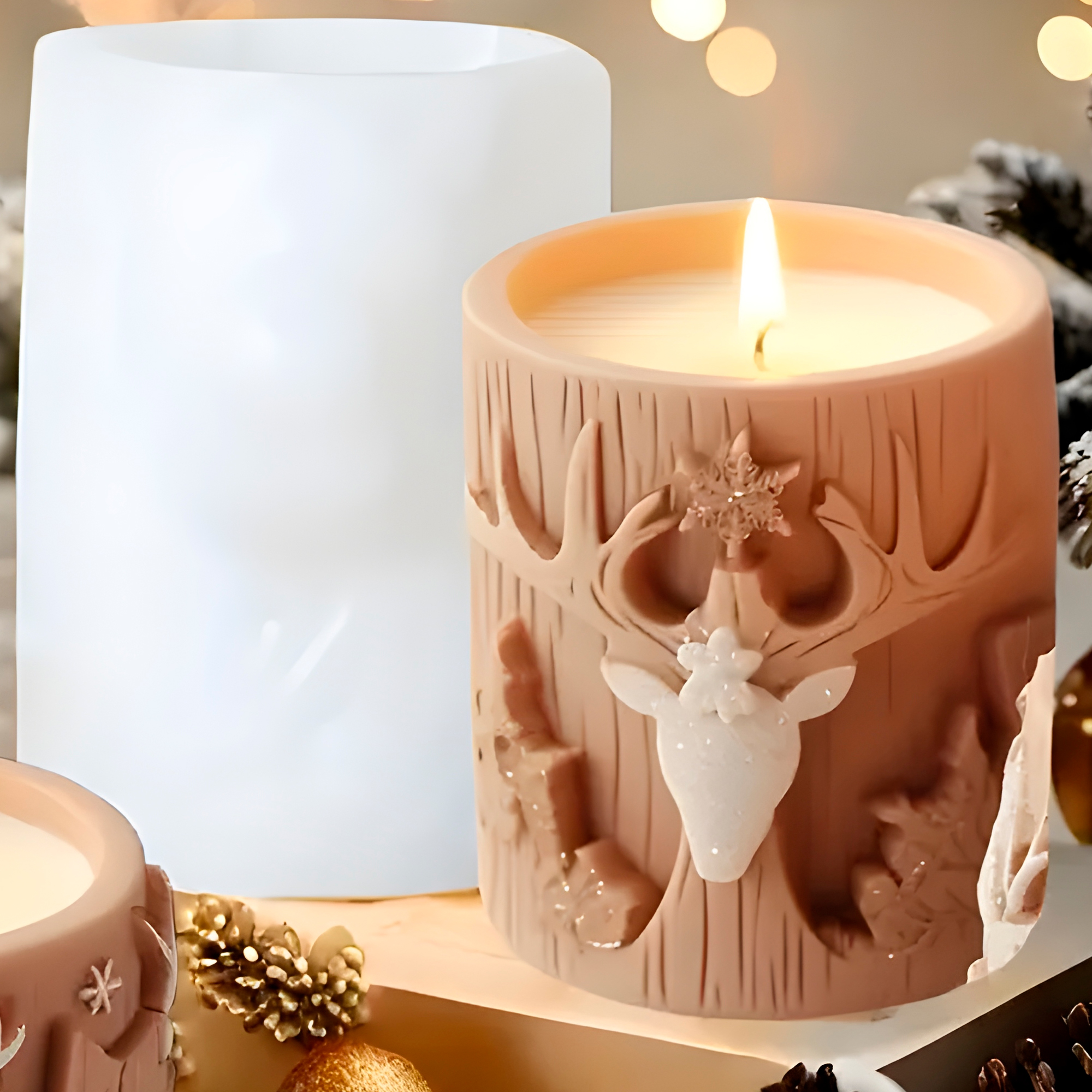 Molde Silicona Cilindrico Alce Navideño Aromaterapia Velas 7,3 X 8,6 CM 9