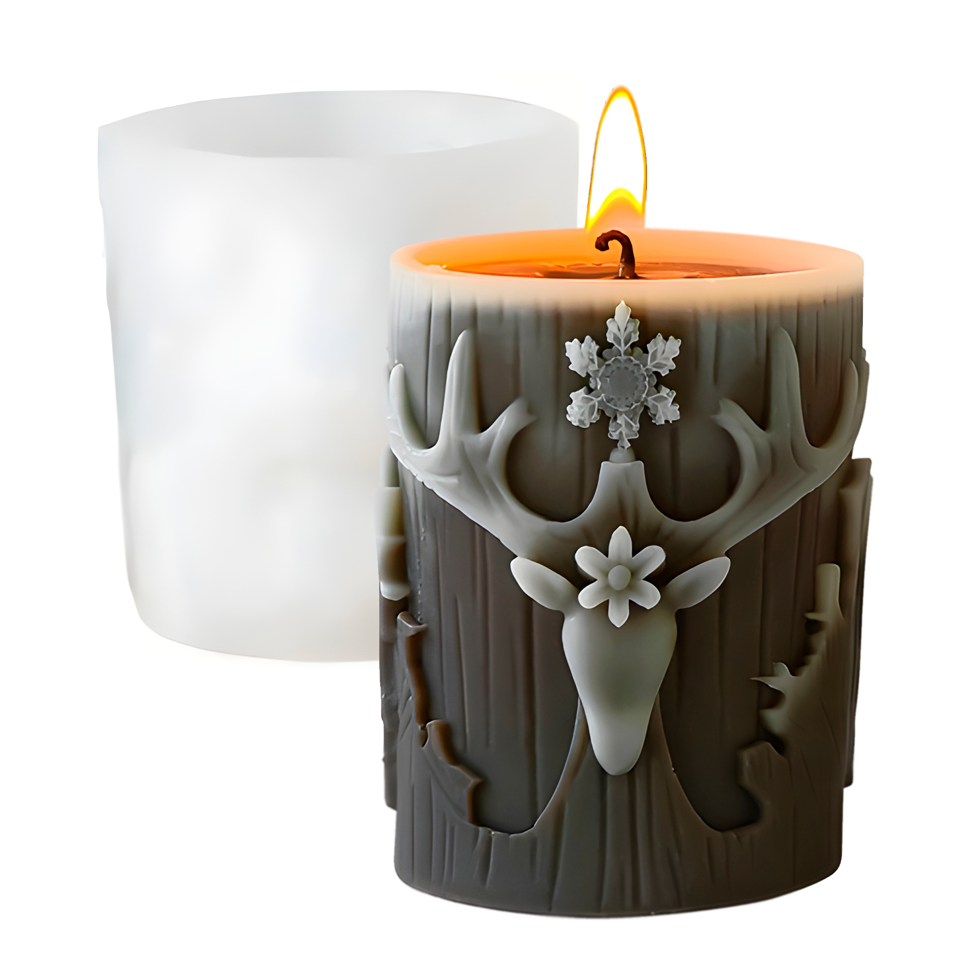 Molde Silicona Cilindrico Alce Navideño Aromaterapia Velas 7,3 X 8,6 CM 1