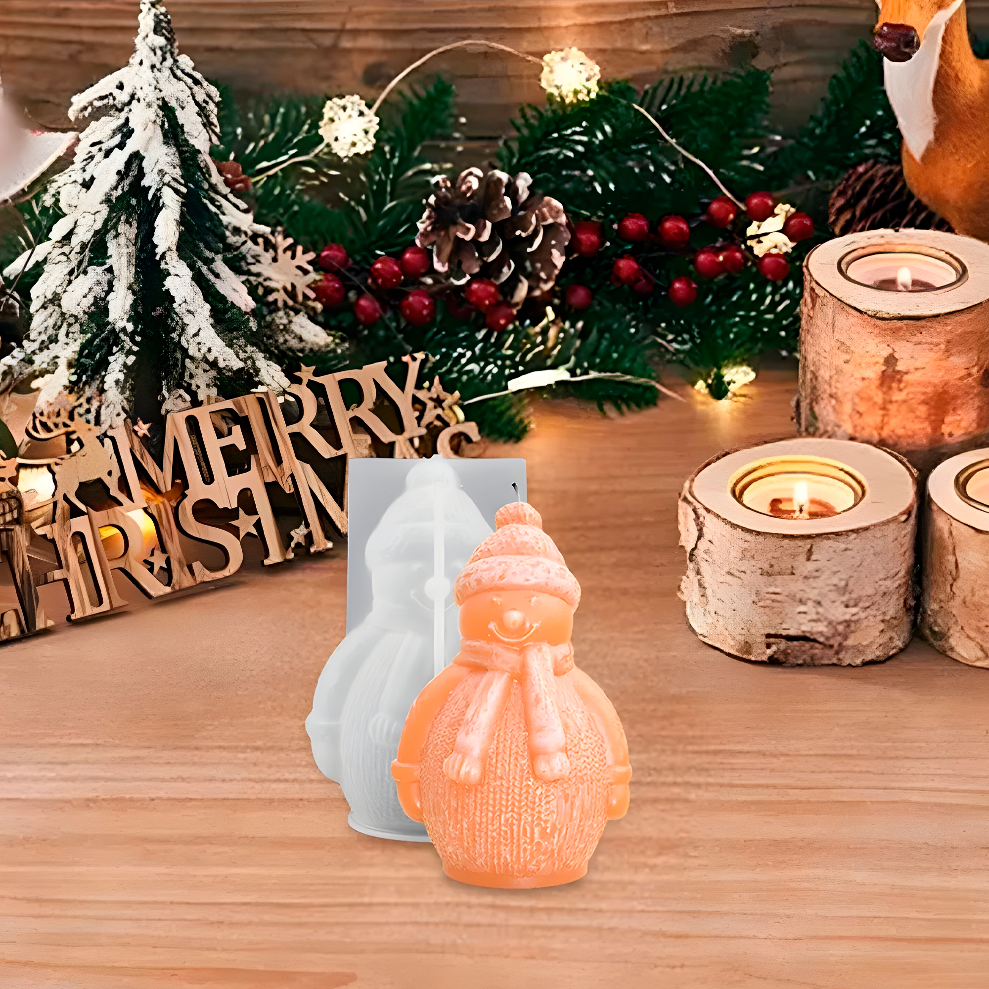 Molde Silicona Muñeco de nieve con Bufanda Aromaterapia Velas 7,2 X 8 CM 10