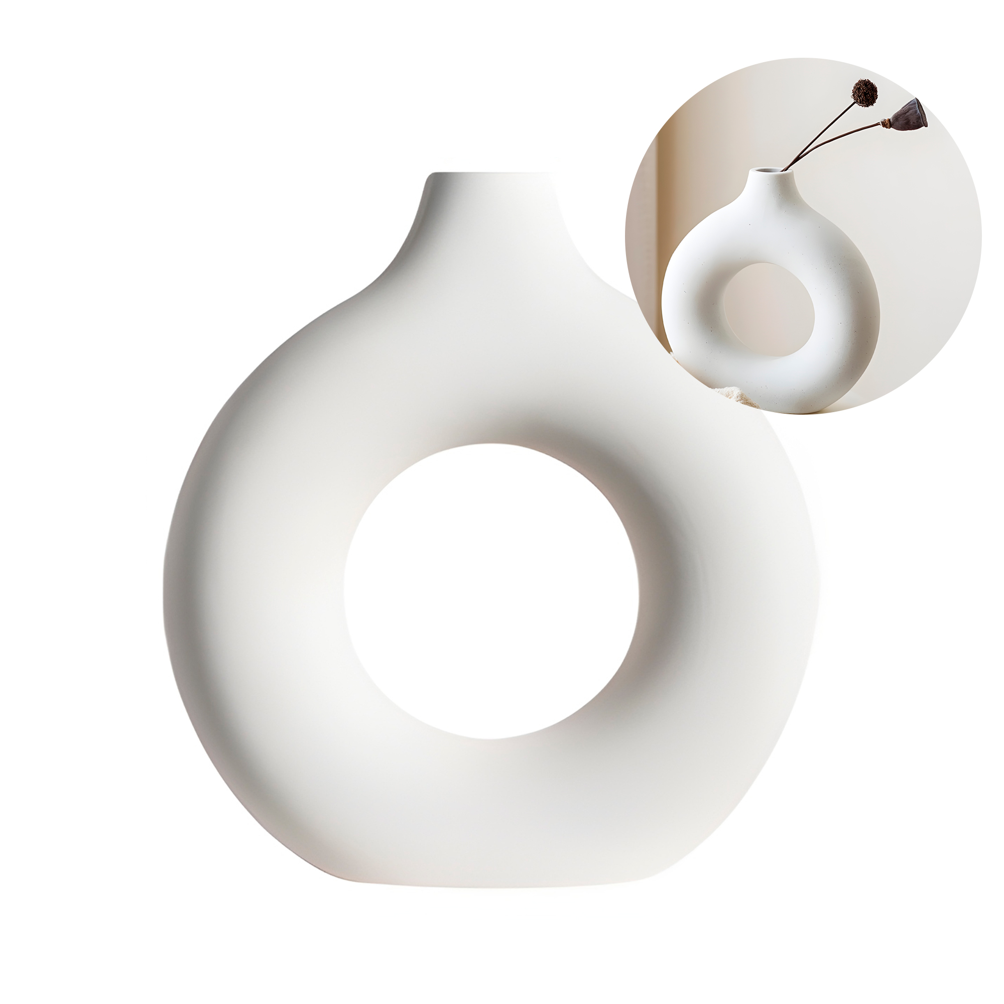 Jarrón de cerámica Blanca Forma de Embrión para Plantas 14.5 X 13.3 CM 1