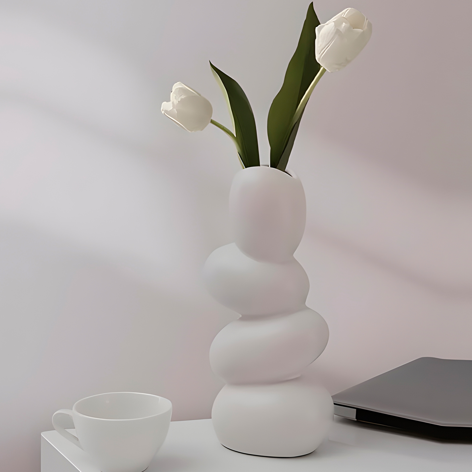 Jarrón Florero Cerámica Blanca Piedras escalonadas para Plantas 24.5 X 12 CM 2