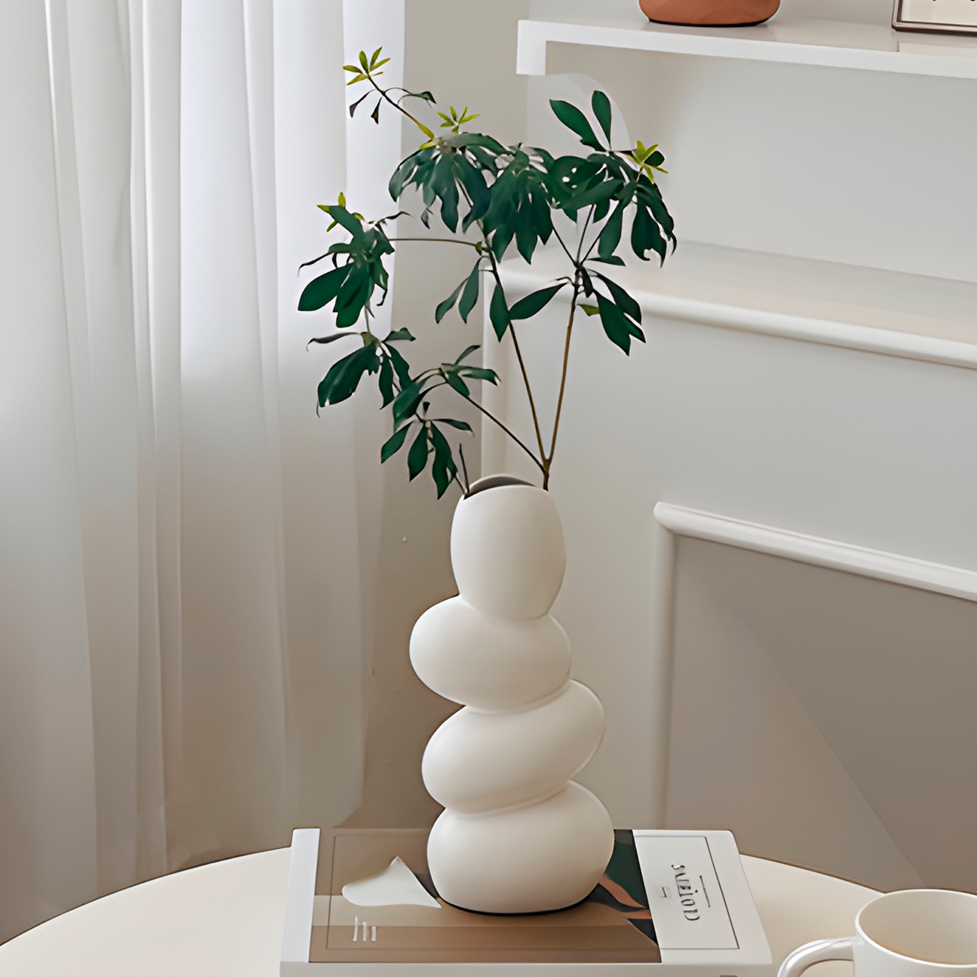 Jarrón Florero Cerámica Blanca Piedras escalonadas para Plantas 24.5 X 12 CM 4