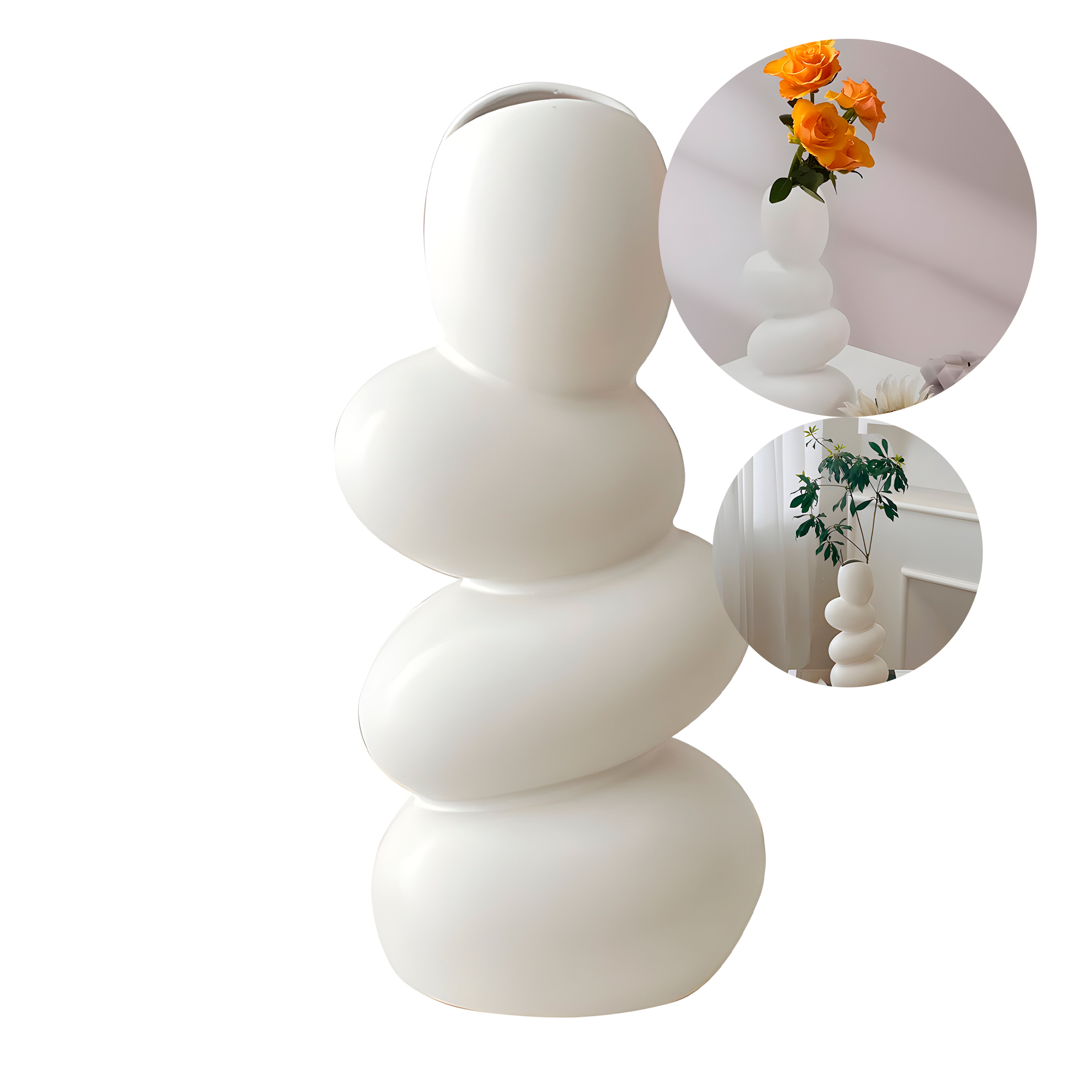 Jarrón Florero Cerámica Blanca Piedras escalonadas para Plantas 24.5 X 12 CM 1