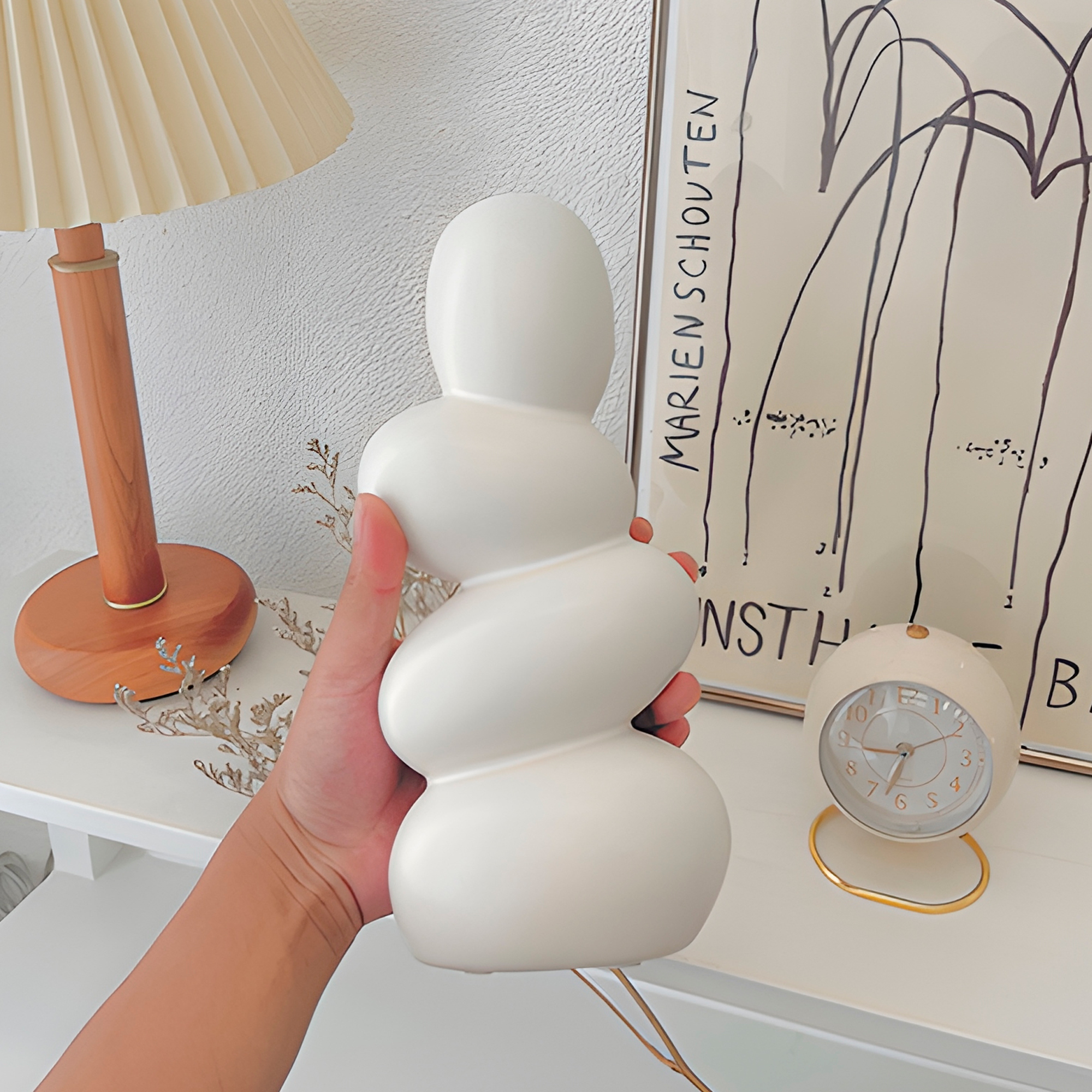 Jarrón Florero Cerámica Blanca Piedras escalonadas para Plantas 24.5 X 12 CM 5