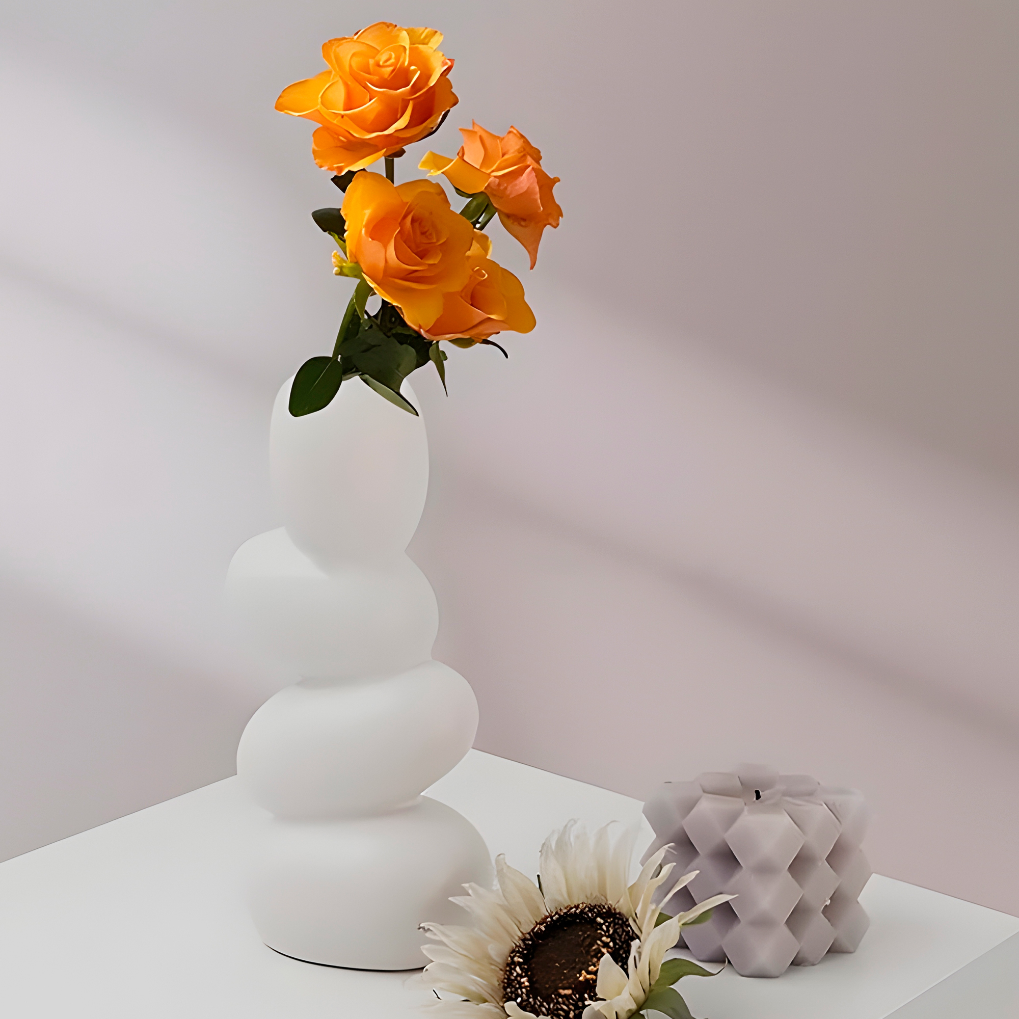 Jarrón Florero Cerámica Blanca Piedras escalonadas para Plantas 24.5 X 12 CM 6