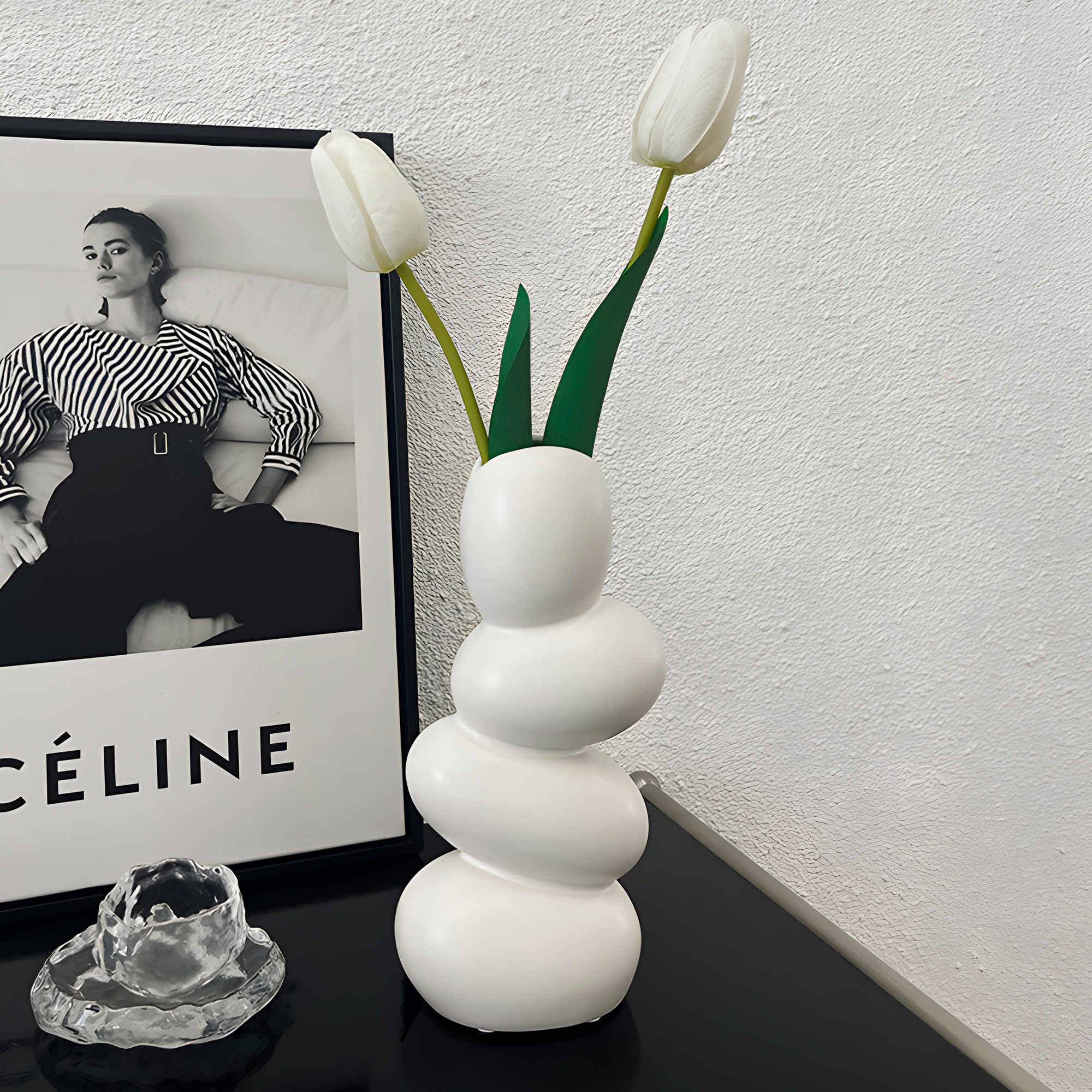 Jarrón Florero Cerámica Blanca Piedras escalonadas para Plantas 24.5 X 12 CM 7