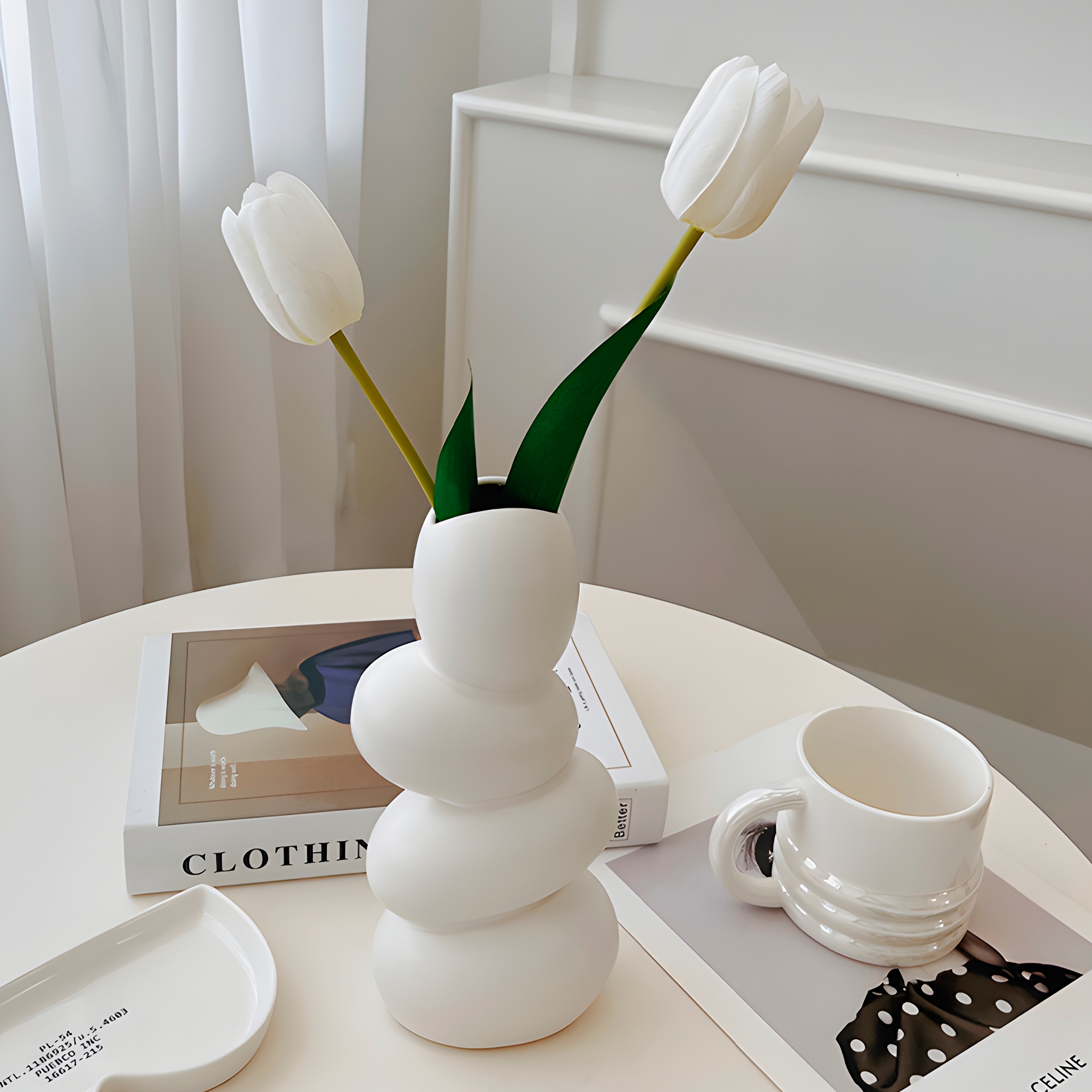 Jarrón Florero Cerámica Blanca Piedras escalonadas para Plantas 24.5 X 12 CM 9