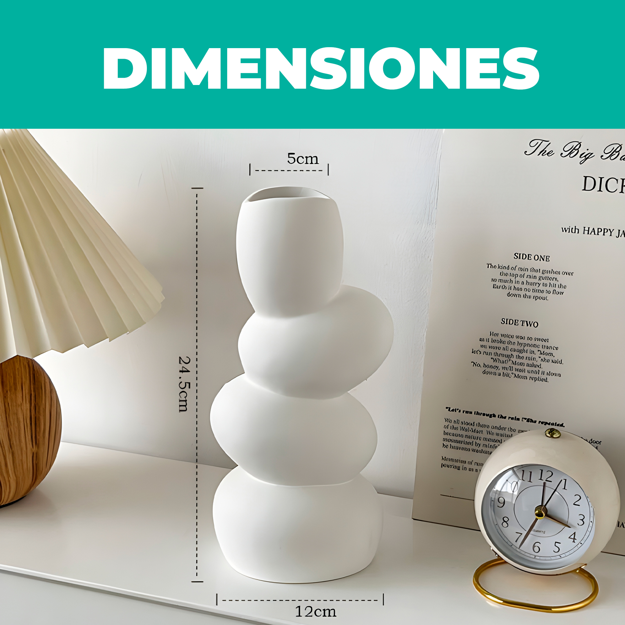 Jarrón Florero Cerámica Blanca Piedras escalonadas para Plantas 24.5 X 12 CM 10