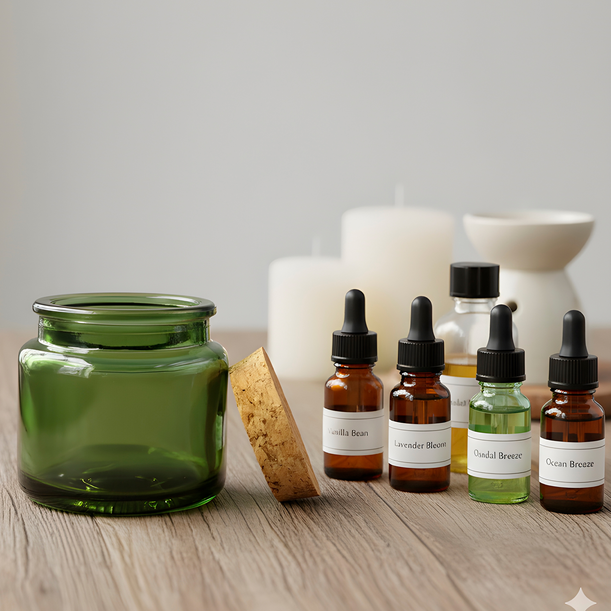 Frasco Porta Vela de vidrio con Tapa de Corcho 100 ML Colores Variados 12