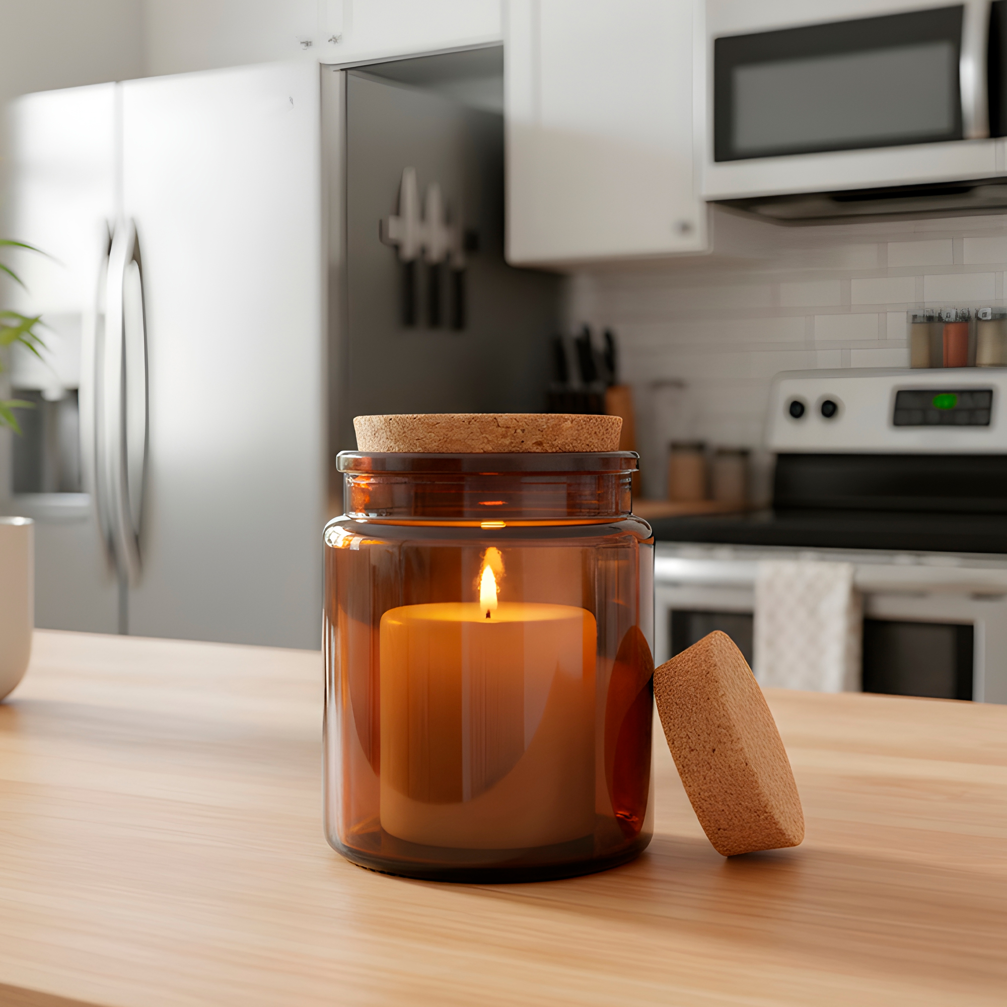 Frasco Porta Vela de vidrio con Tapa de Corcho 200 ML Colores 16