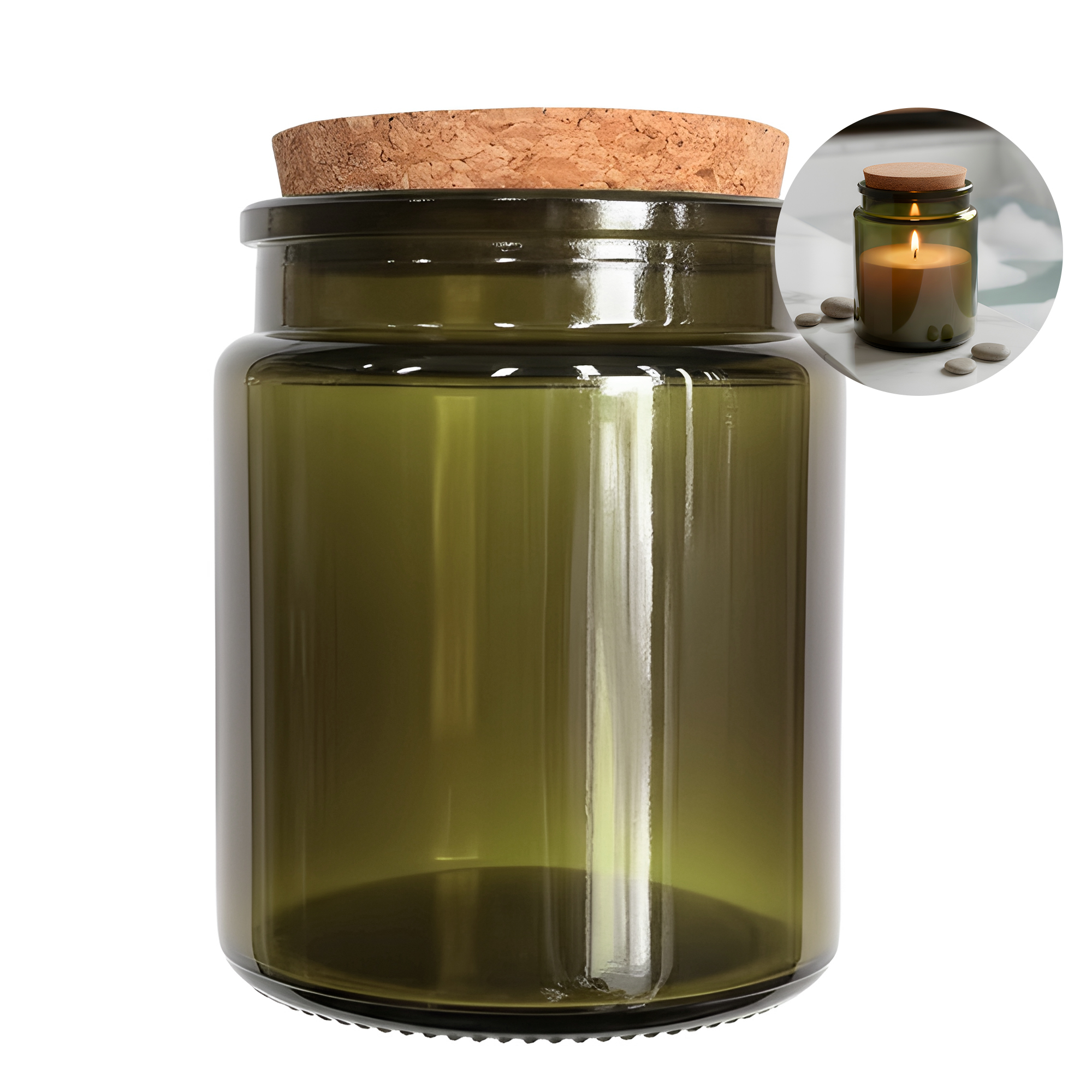 Frasco Porta Vela de vidrio con Tapa de Corcho 200 ML Colores 29