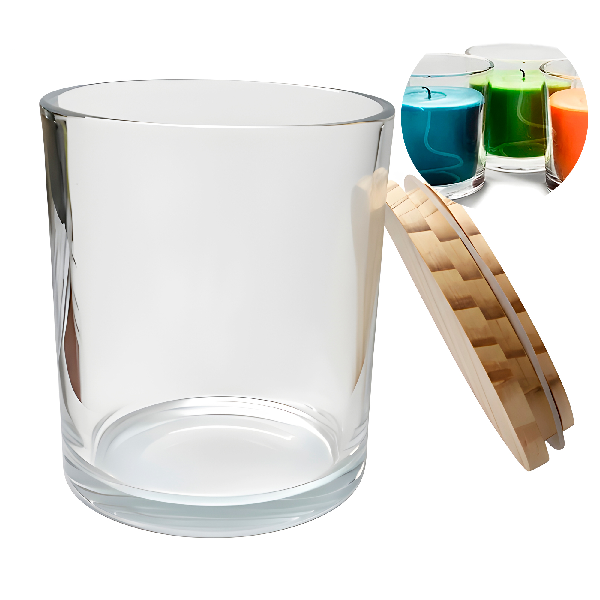 Frascos Para Vela Contenedor Vidrio Aromaterapia 430 ML +  Tapa de Bambu 1
