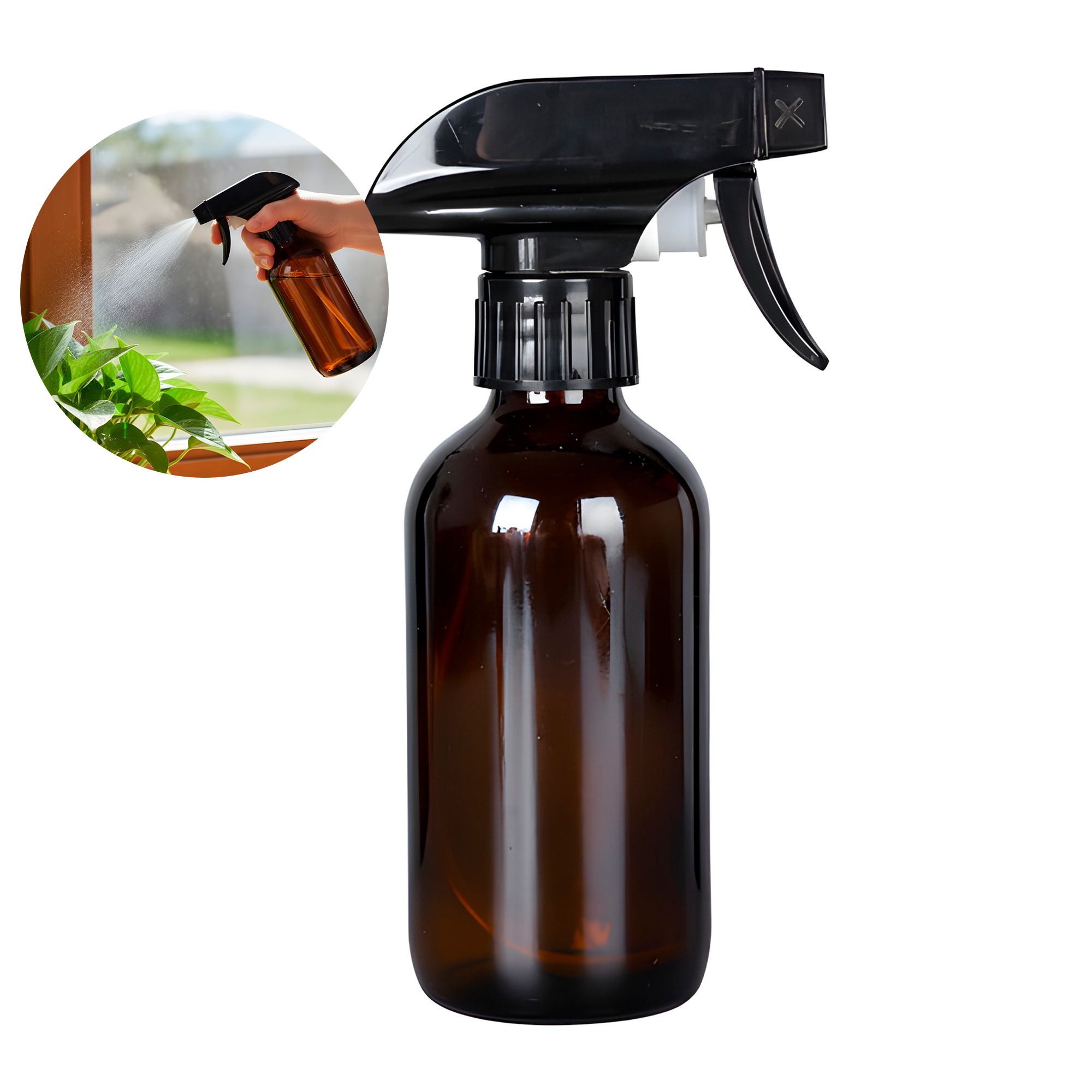 Frasco de vidrio Ámbar 240 Ml contenedor disparador válvula de Spray líquido 1