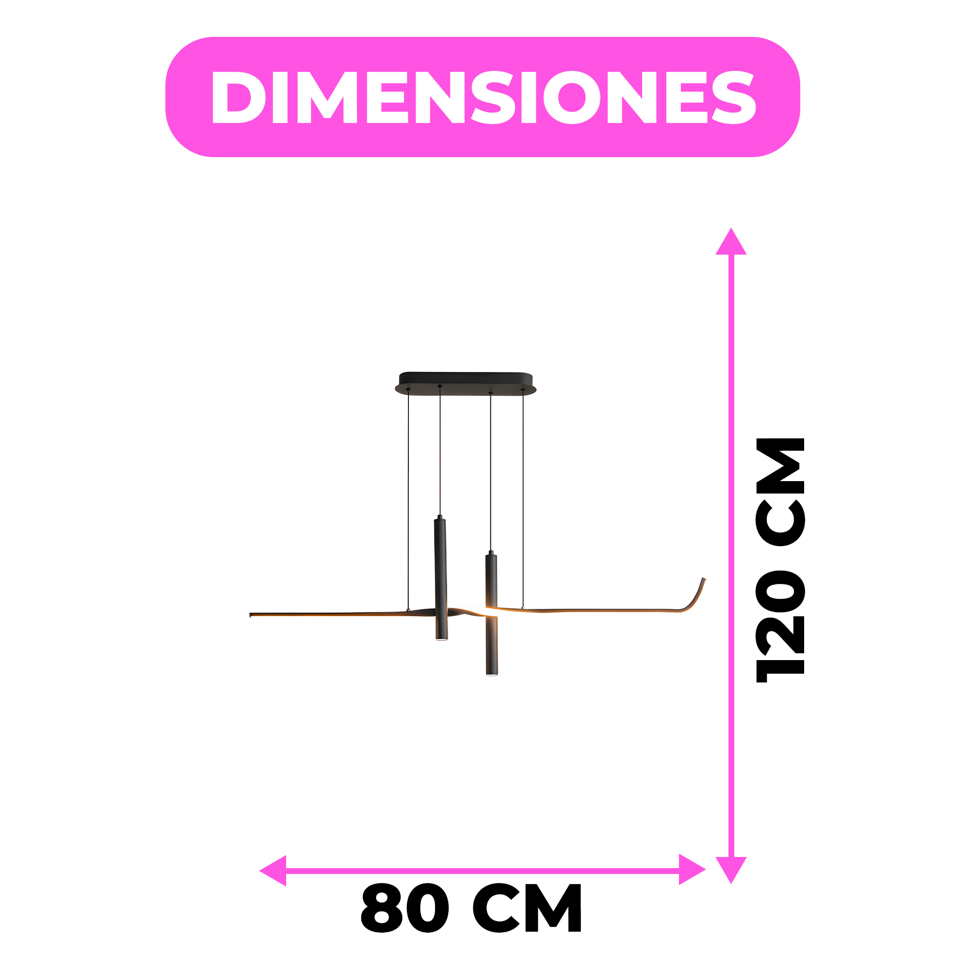 Lámpara Comedor Restaurante Negra Nordico Luz 3 Tonos 120 X 80 CM 2