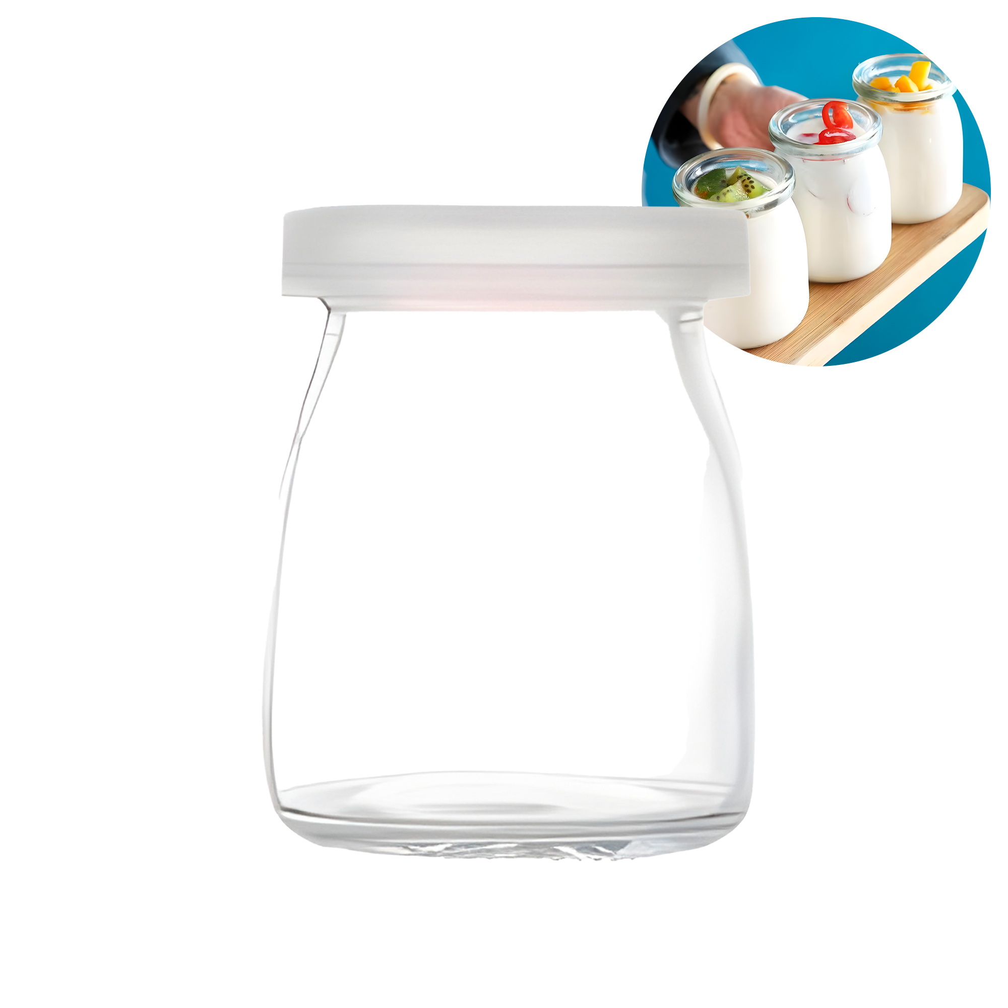 Frasco Vidrio Redondo Yogur 100ML Postres Gelatina Tapa plástica 1