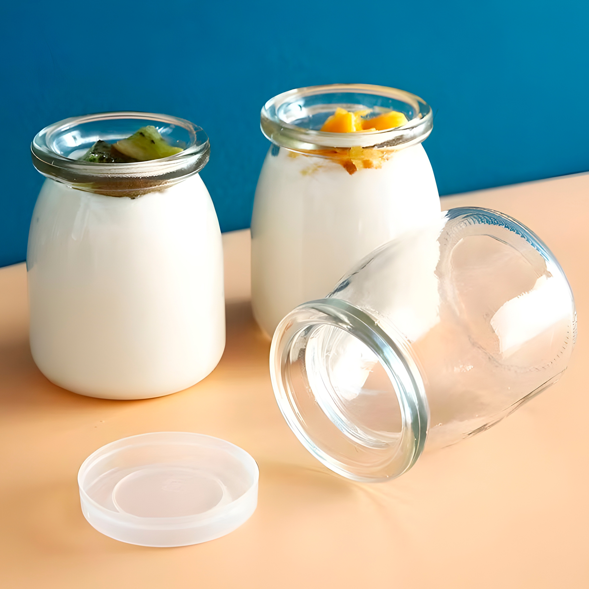Frasco Vidrio Redondo Yogur 100ML Postres Gelatina Tapa plástica 10