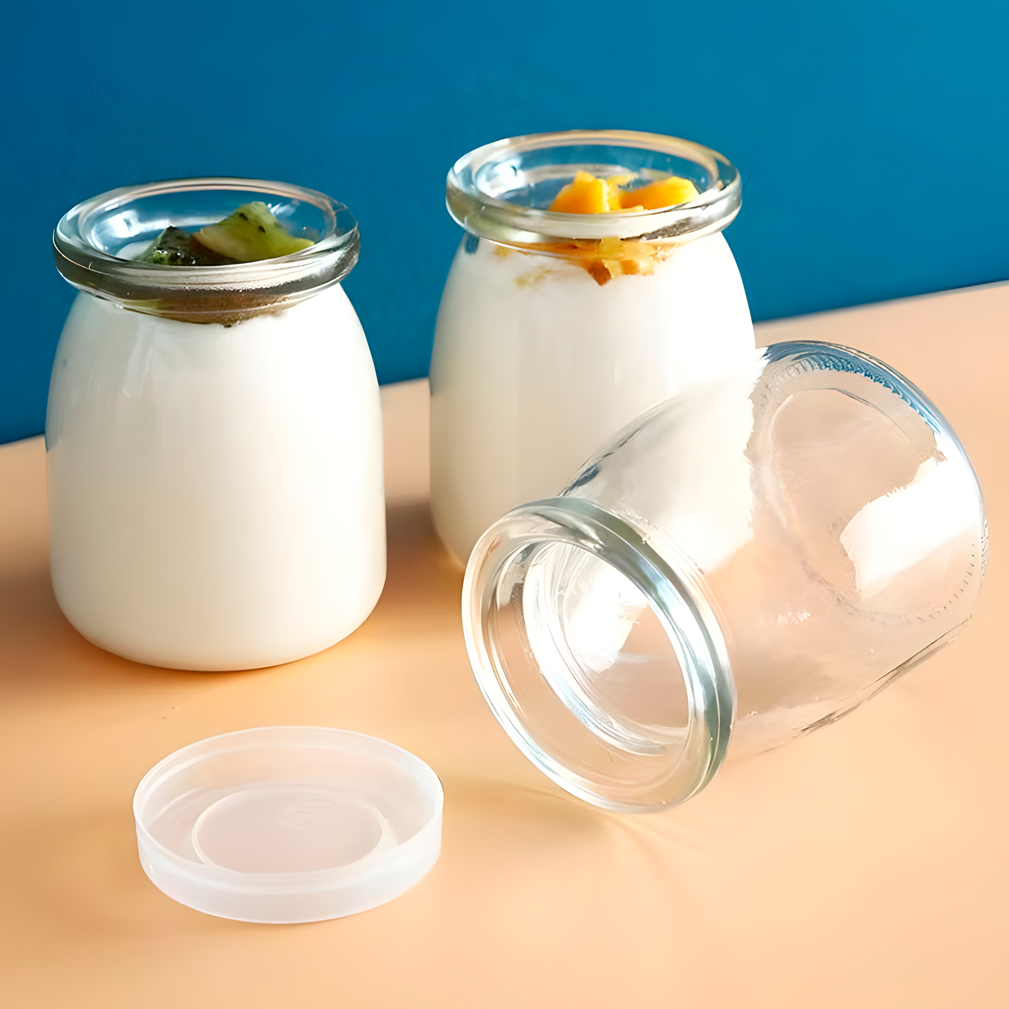 Frasco Vidrio Redondo Yogur 150ML Postres Gelatina Tapa plástica 6