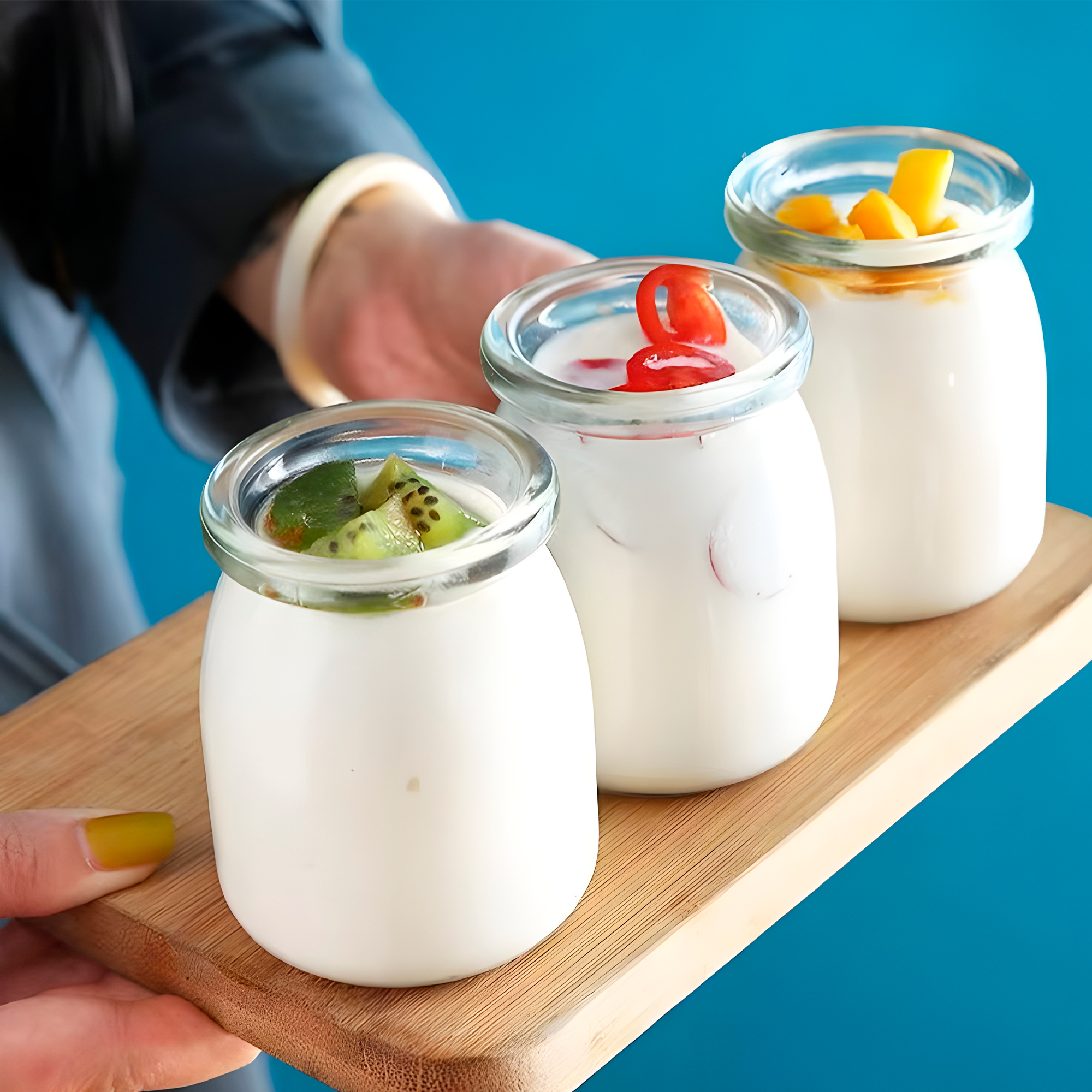 Frasco Vidrio Redondo Yogur 150ML Postres Gelatina Tapa plástica 7