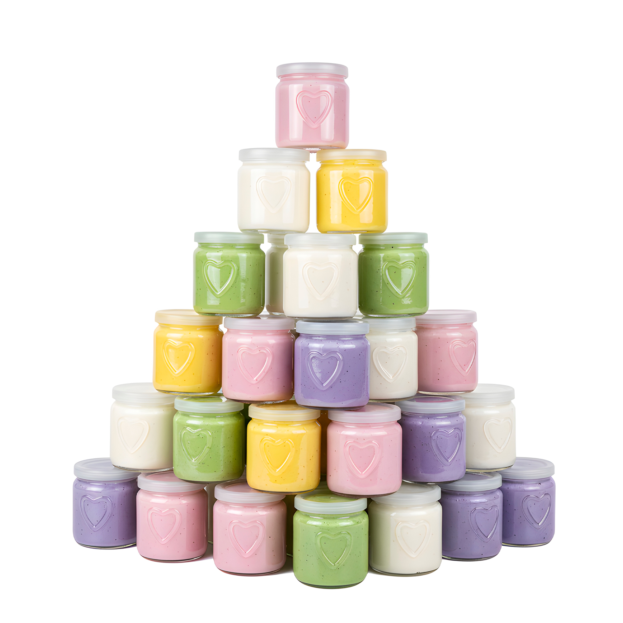 Frasco Vidrio Redondo Yogur 150ML Postres Gelatina Tapa plástica Corazon 4