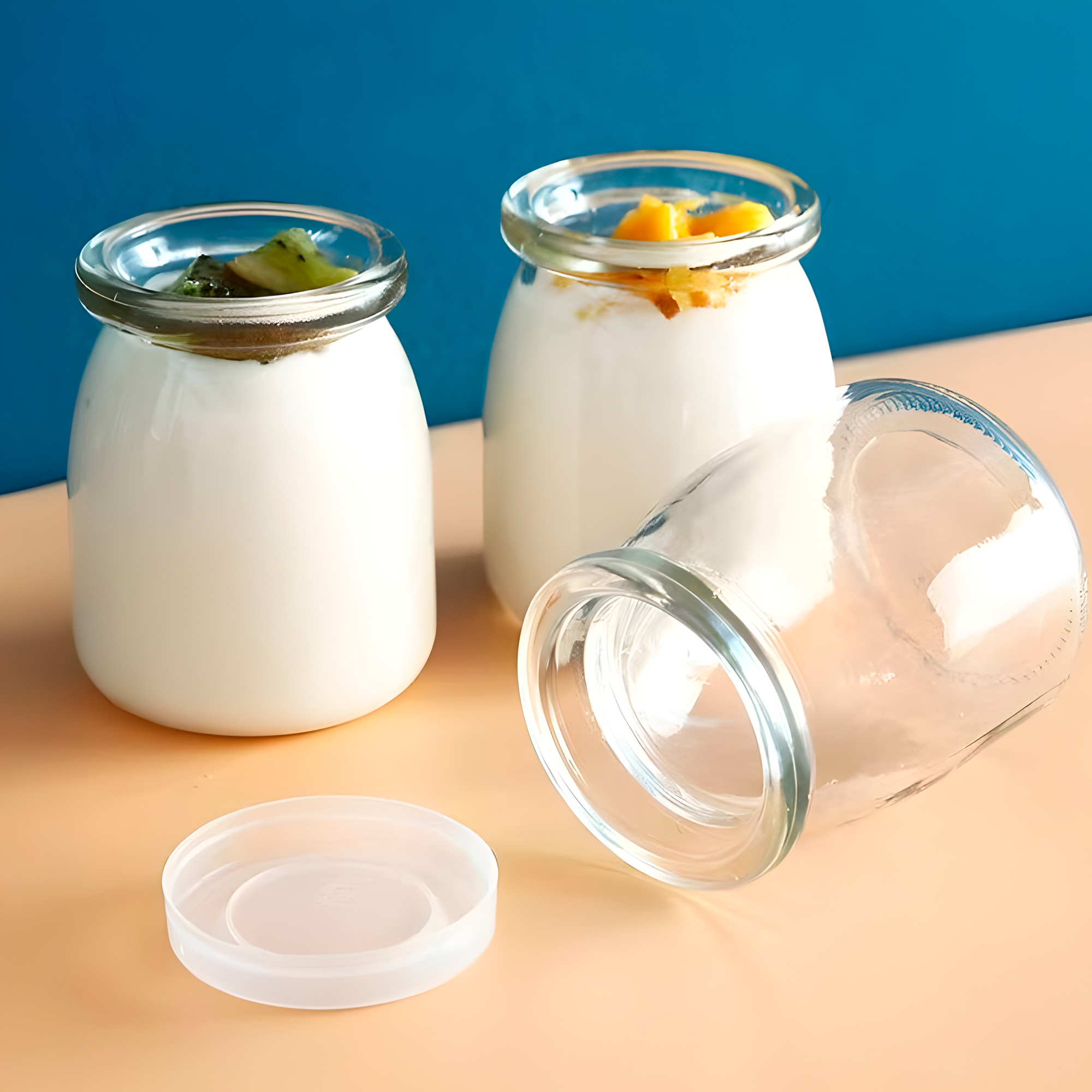 Frasco Vidrio Redondo Yogur 200ML Postres Gelatina Tapa plástica 5