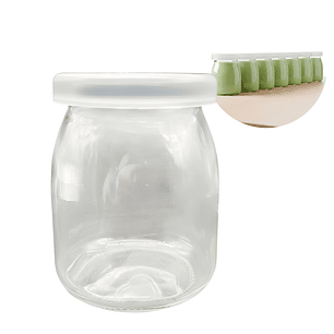 Frasco Vidrio Redondo Yogur 200ML Postres Gelatina Tapa plástica