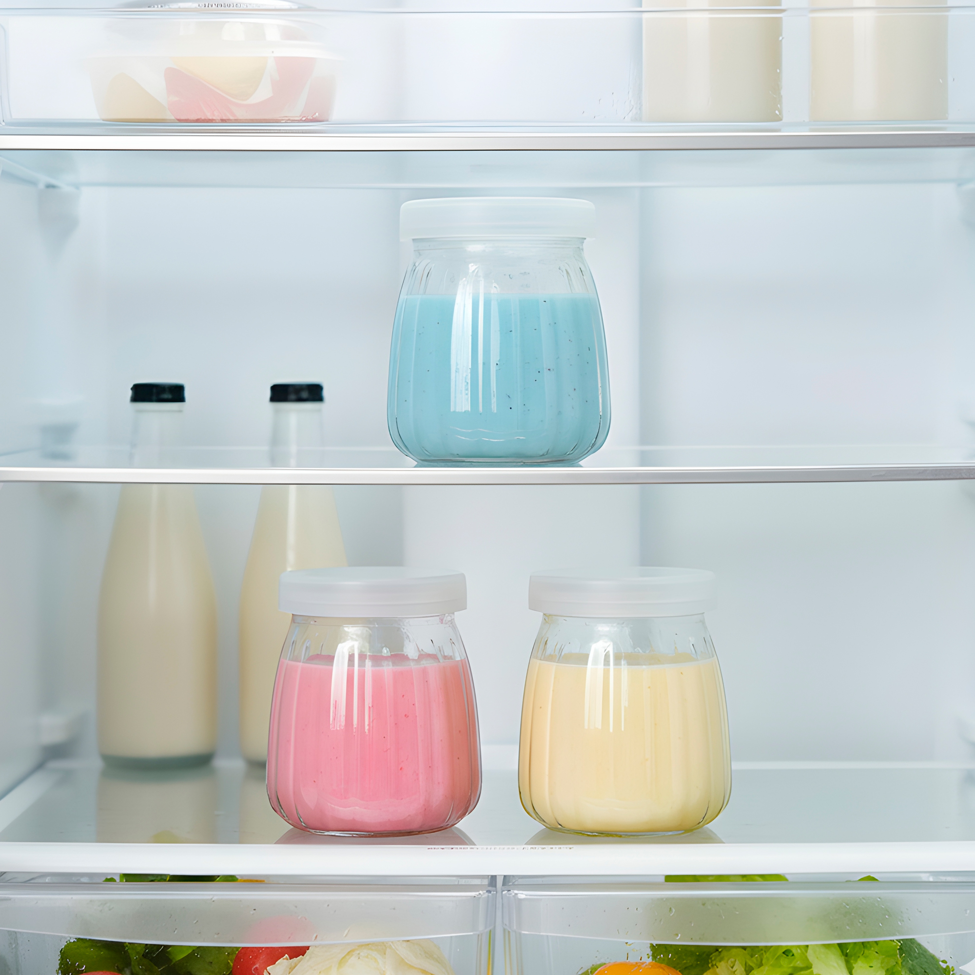 Frasco Vidrio Redondo Yogur 100ML Postres Gelatina Tapa plástica 3