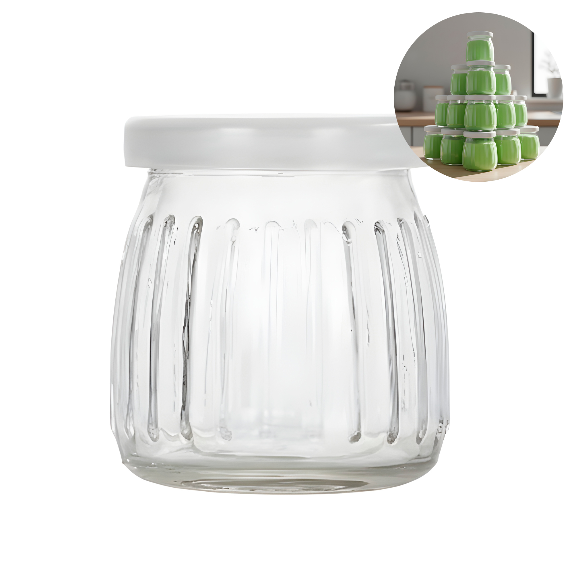 Frasco Vidrio Redondo Yogur 200ML Postres Gelatina Tapa plástica 1