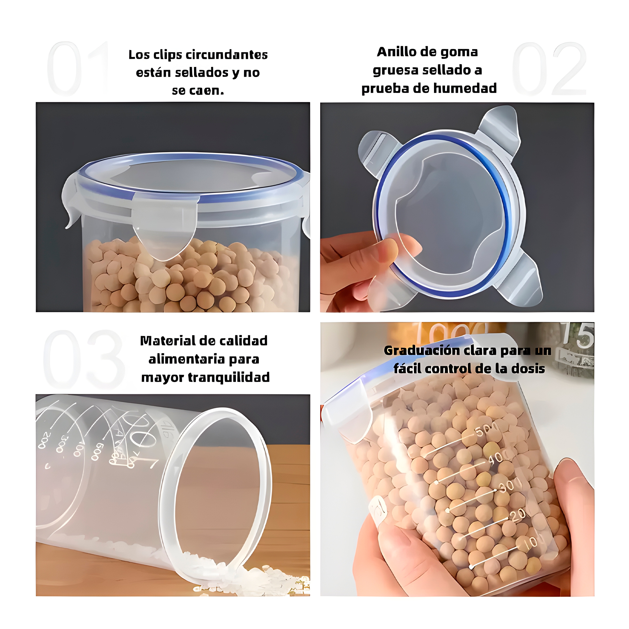 Taper sellado 1000ML Plástico Almacenaje bocadillo Snack 3