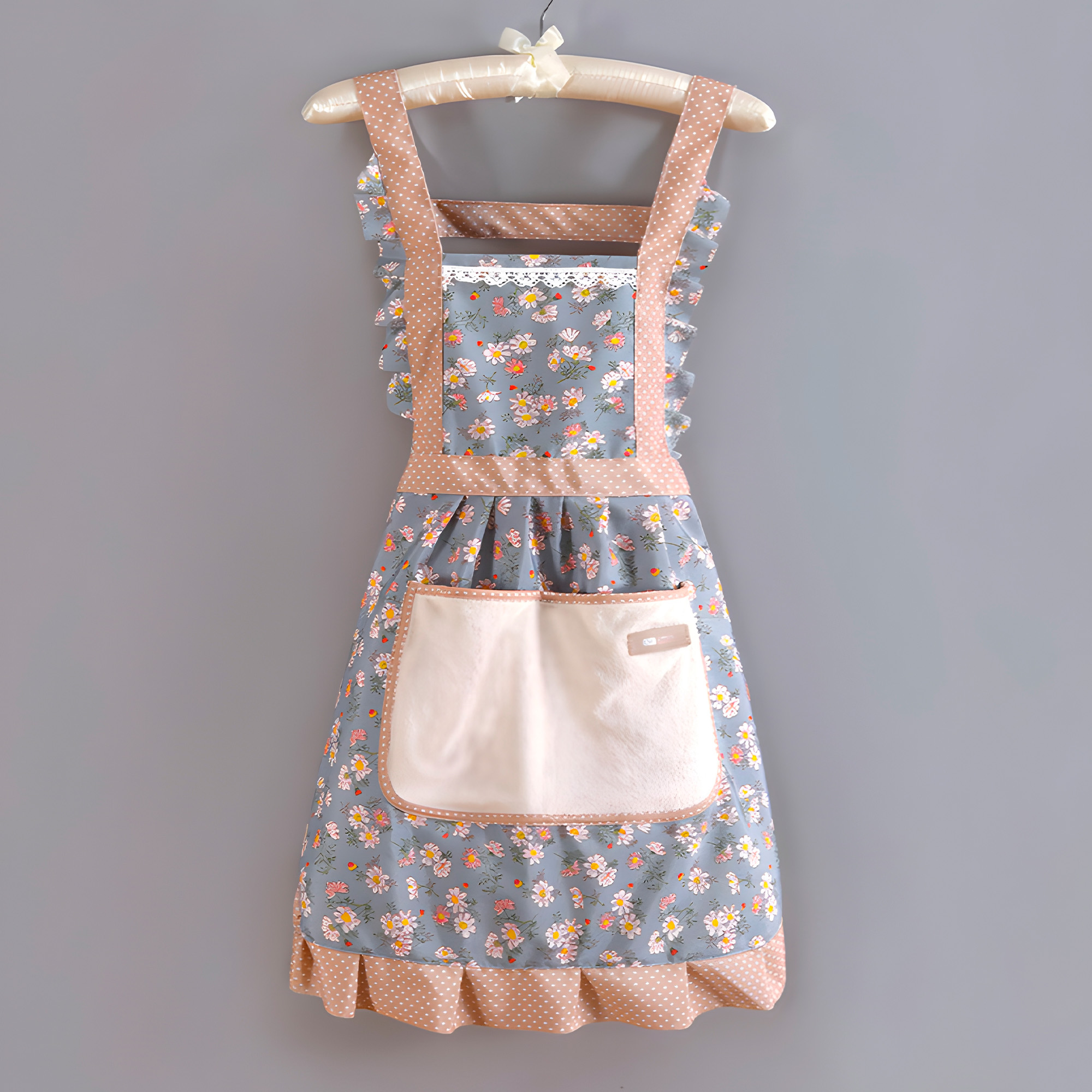 Delantal Pechera Cocina Azul Mujer Bolsillos Estampado Floral 6