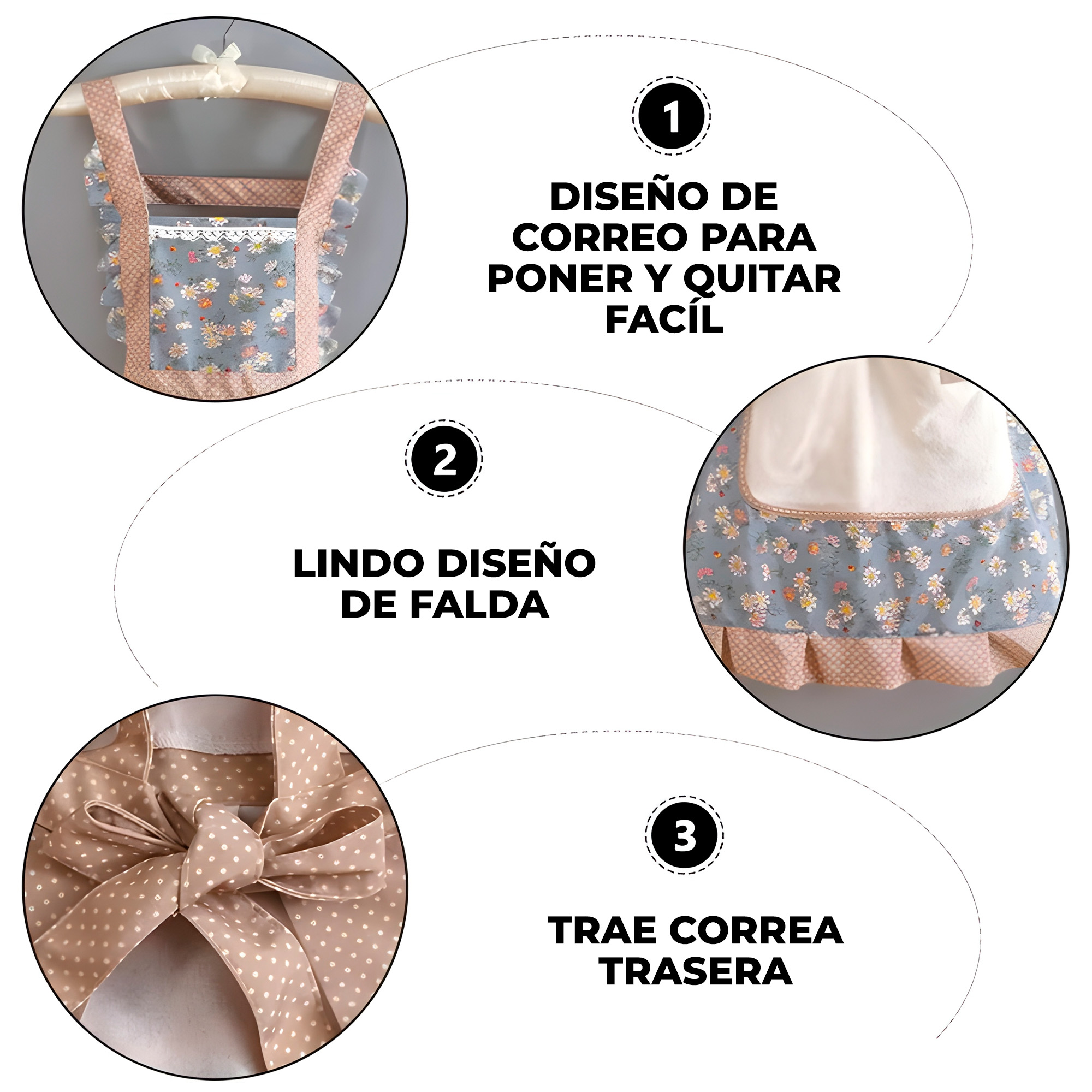 Delantal Pechera Cocina Azul Mujer Bolsillos Estampado Floral 4