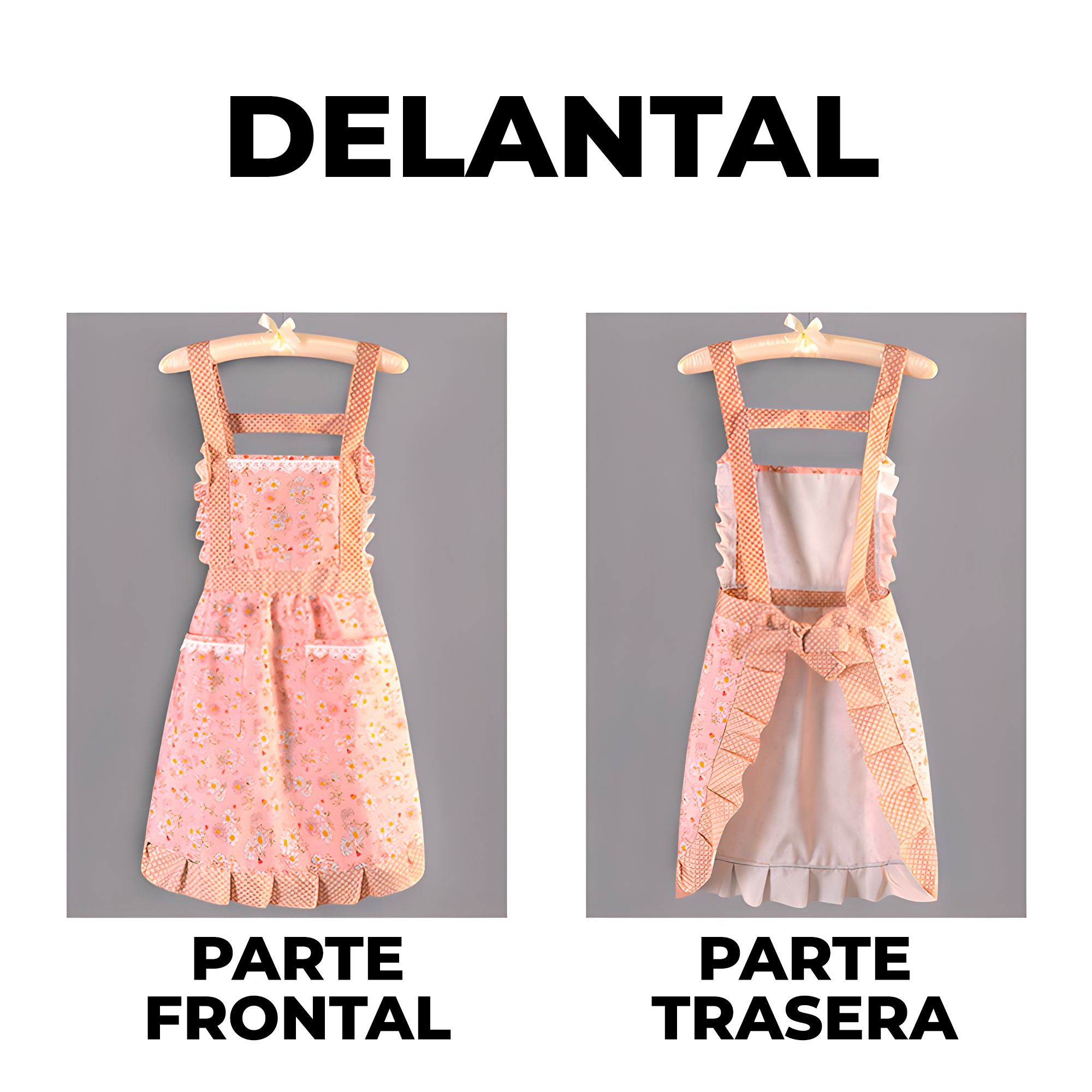 Delantal Pechera Cocina Azul Mujer Bolsillos Estampado Floral 3