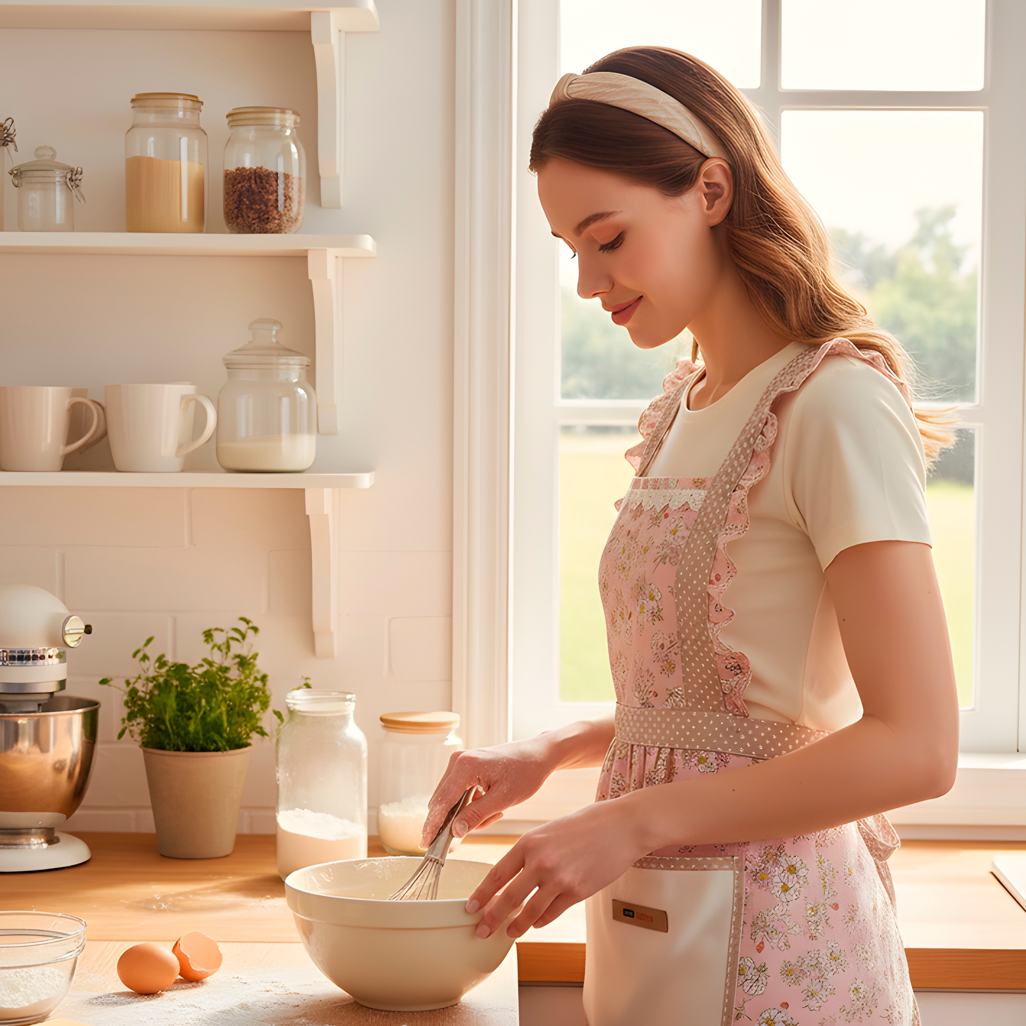 Delantal Pechera Cocina Azul Mujer Bolsillos Estampado Floral 20