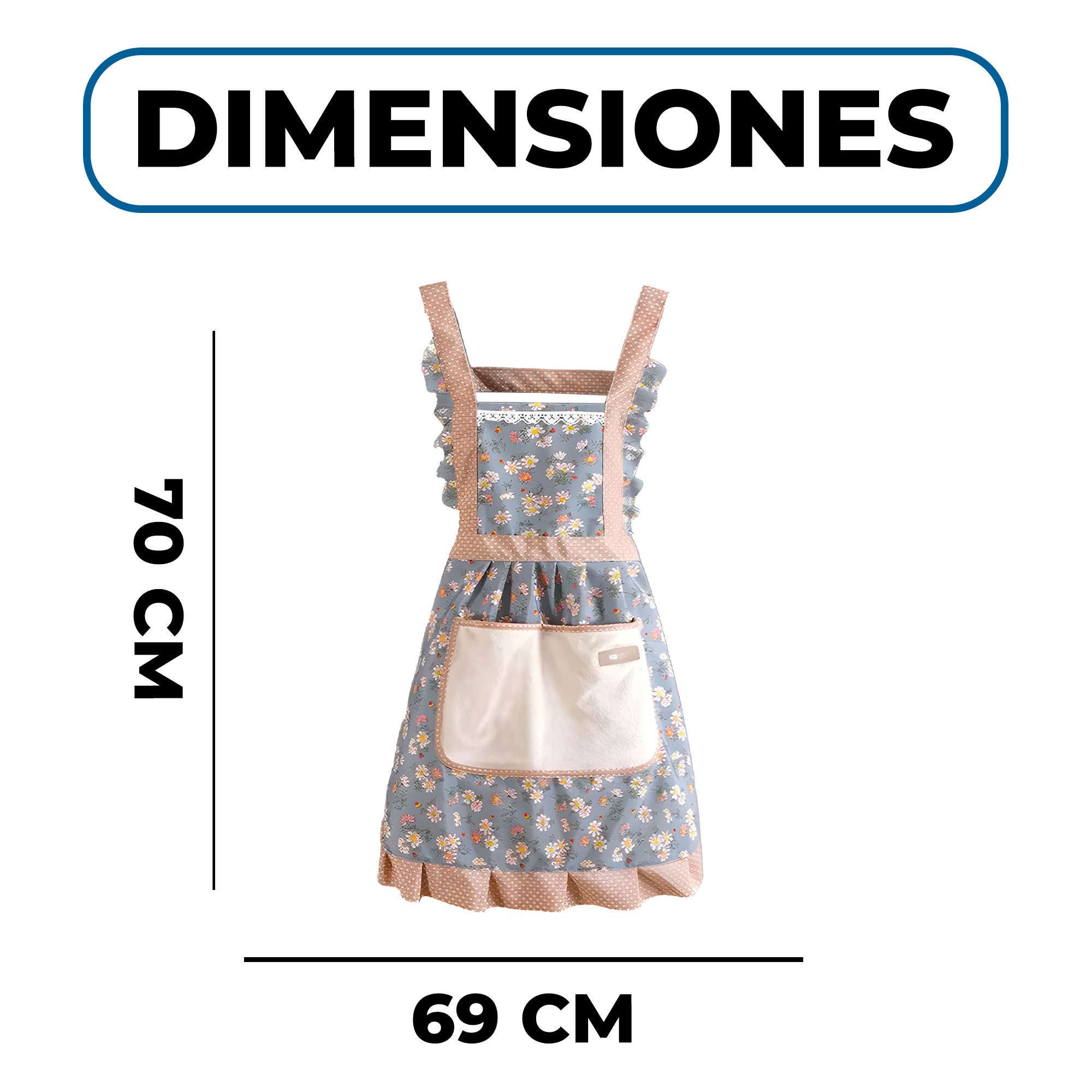 Delantal Pechera Cocina Azul Mujer Bolsillos Estampado Floral 2