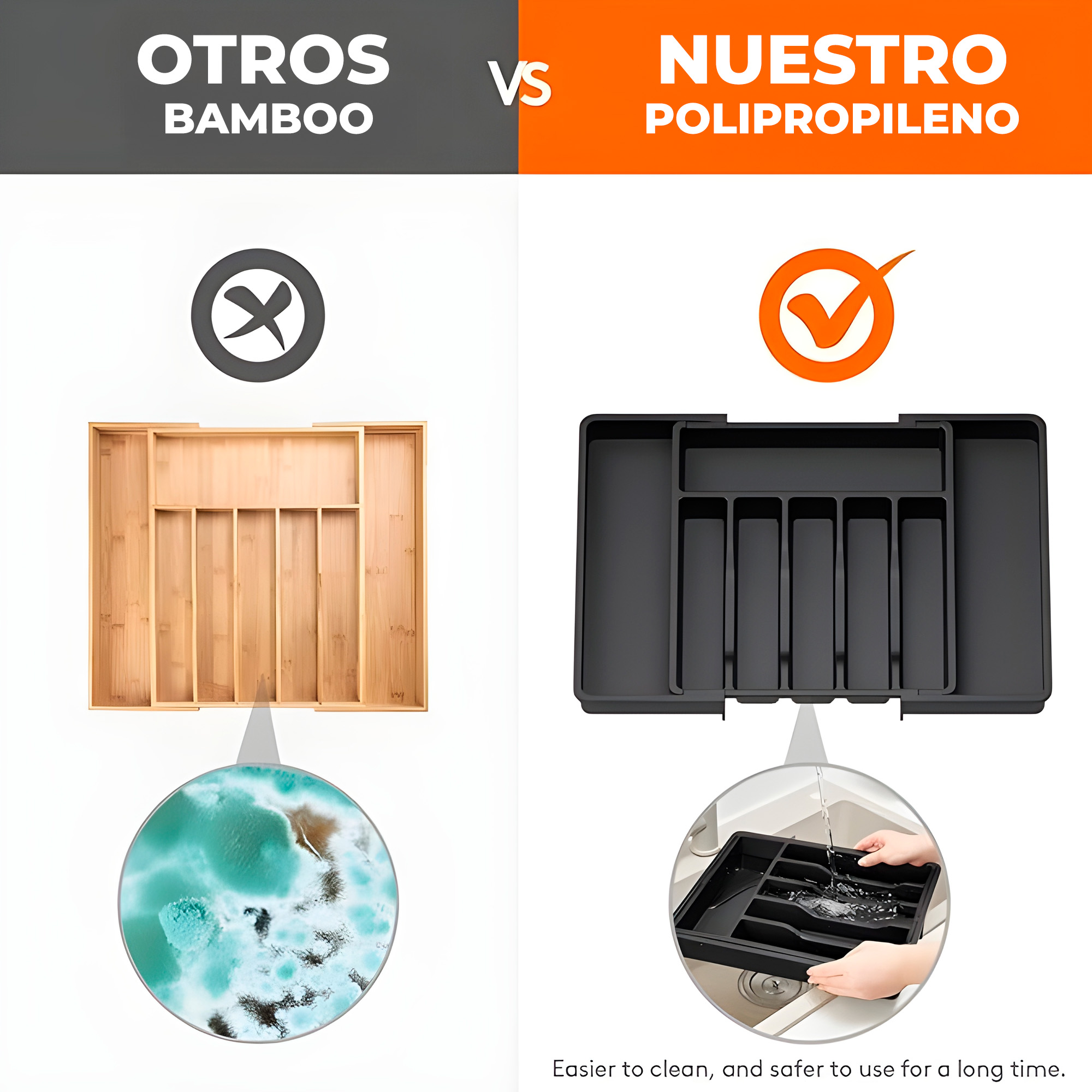 Cubertero Organizador Extensible Cubiertos Negro Cocina 8 Cajones 2
