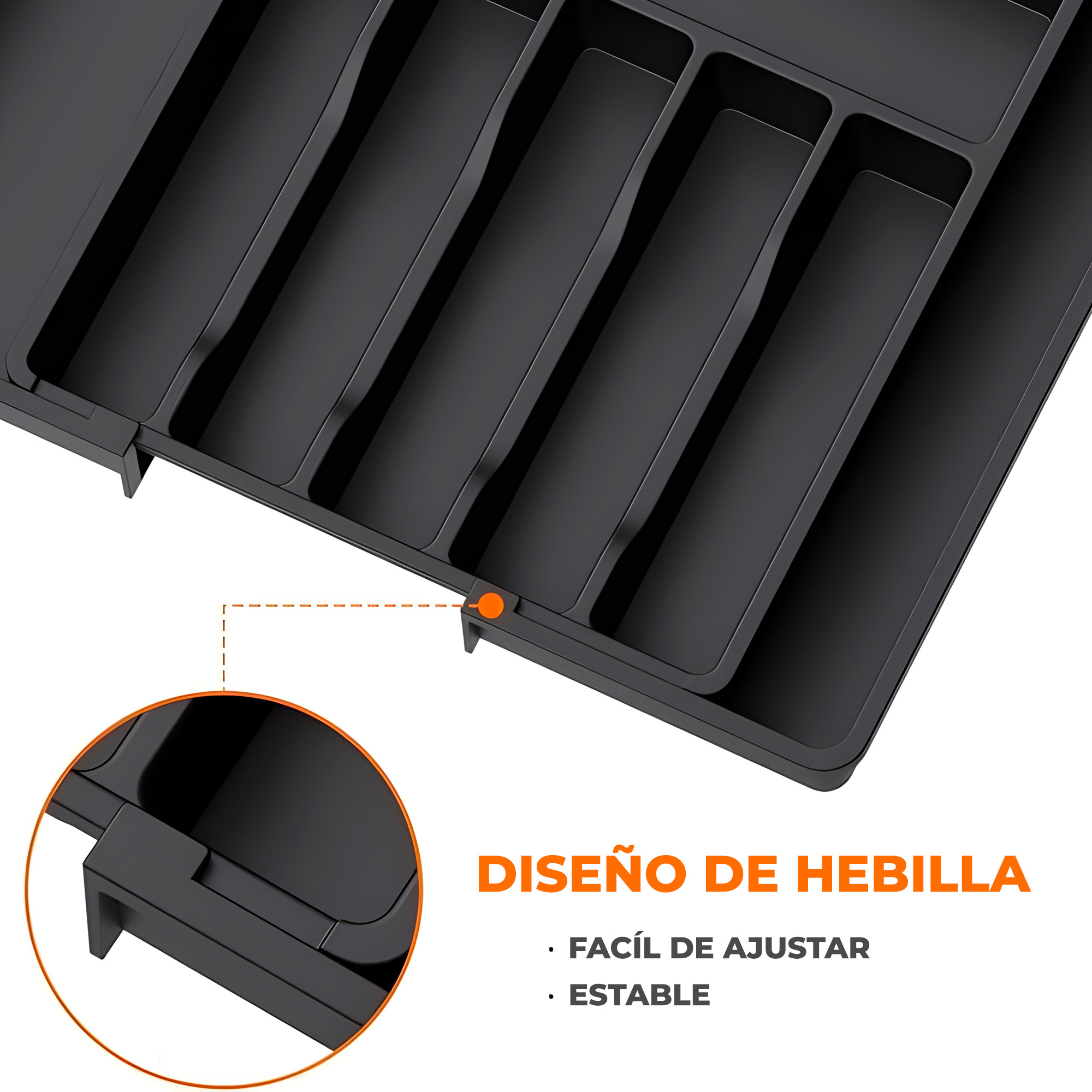 Cubertero Organizador Extensible Cubiertos Negro Cocina 8 Cajones 3