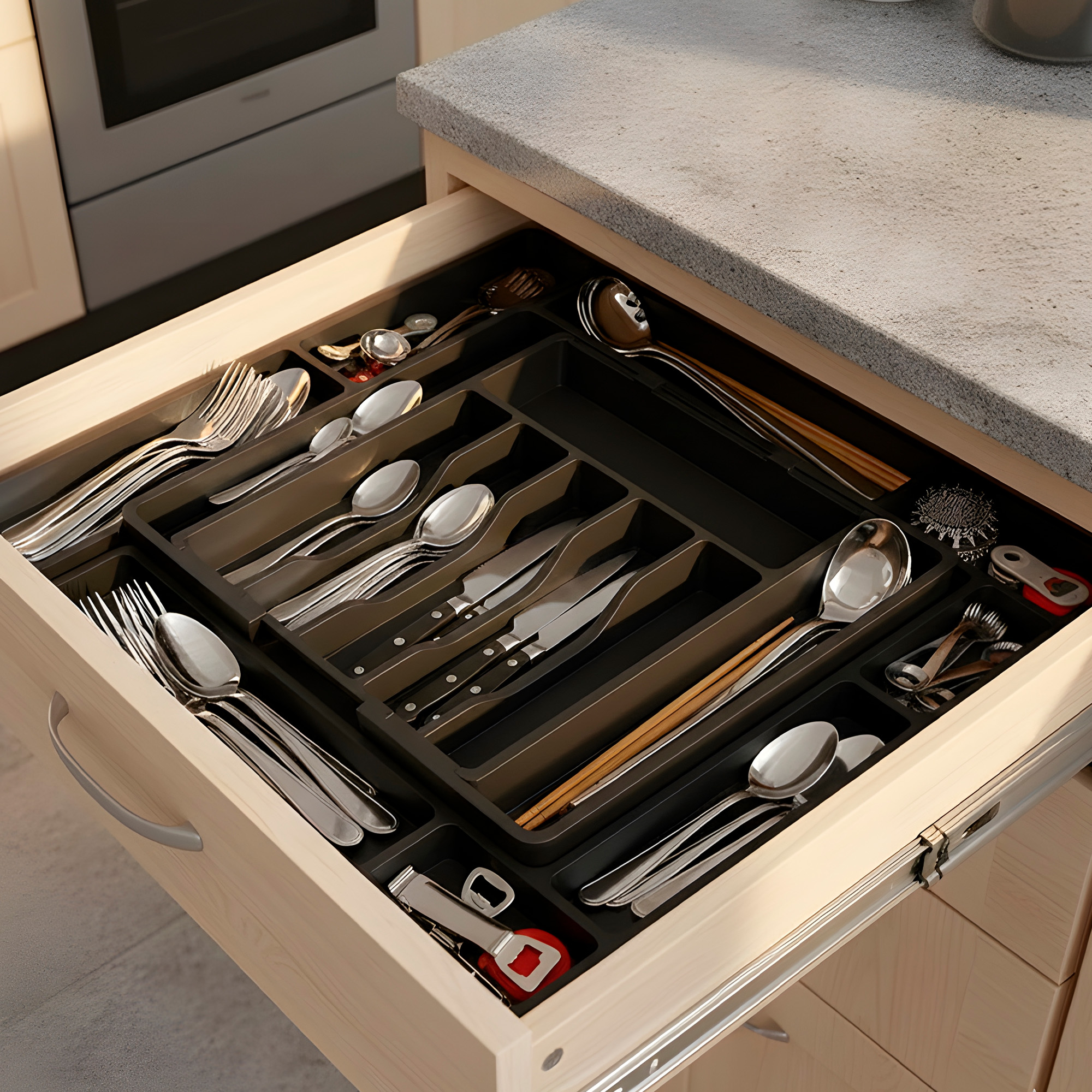 Cubertero Organizador Extensible Cubiertos Negro Cocina 8 Cajones 6