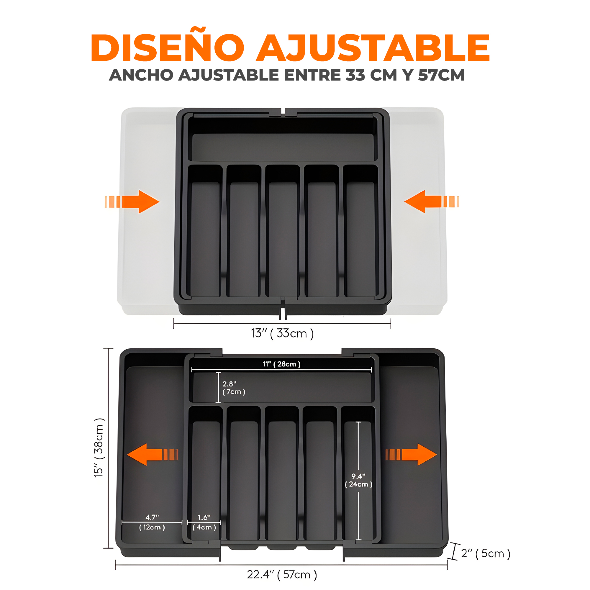 Cubertero Organizador Extensible Cubiertos Negro Cocina 8 Cajones 7